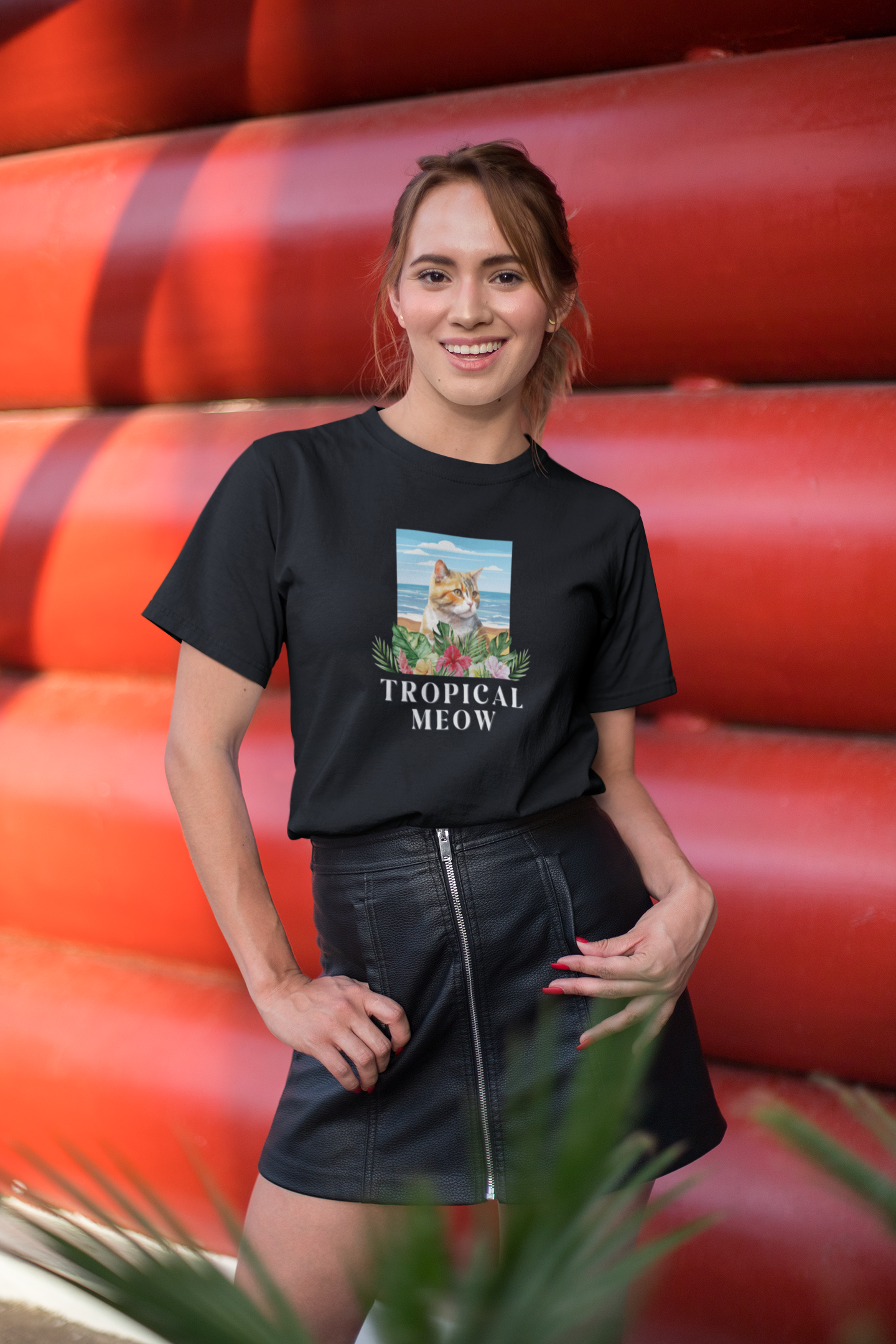 Tropical Meow Cat T-Shirt - (Beachy Cat Graphic Tee #2)