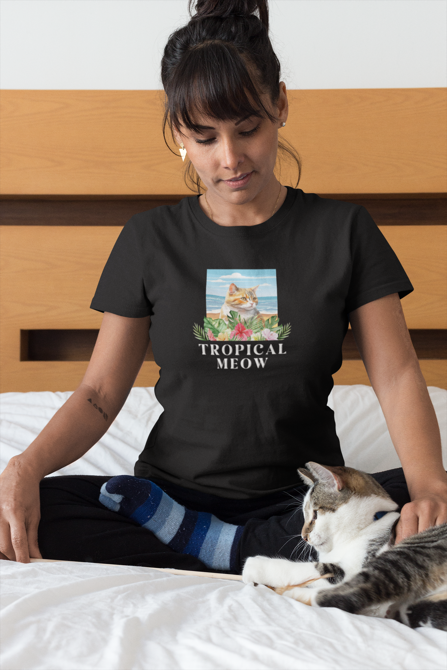 Tropical Meow Cat T-Shirt - (Beachy Cat Graphic Tee #2)