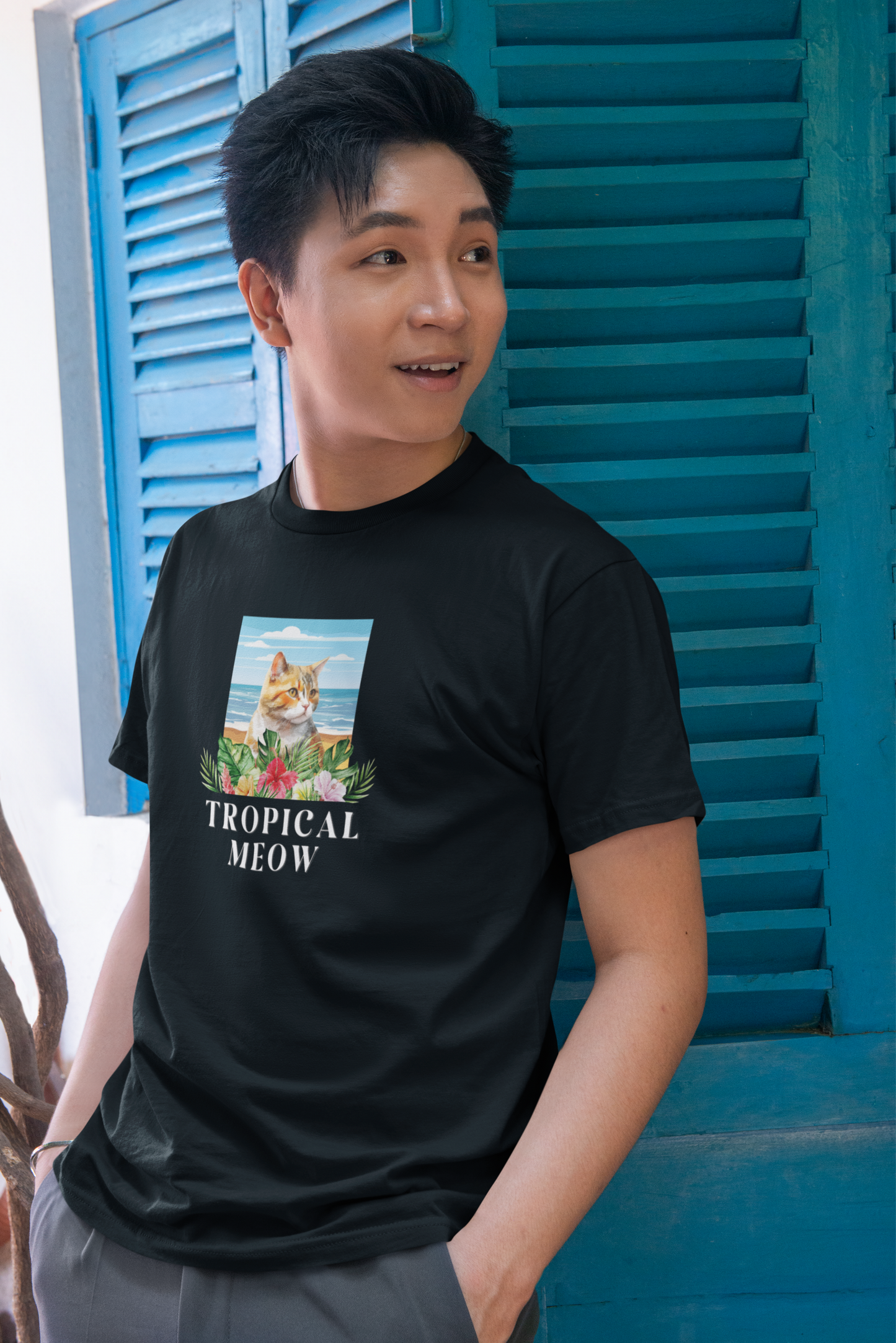 Tropical Meow Cat T-Shirt - (Beachy Cat Graphic Tee #2)