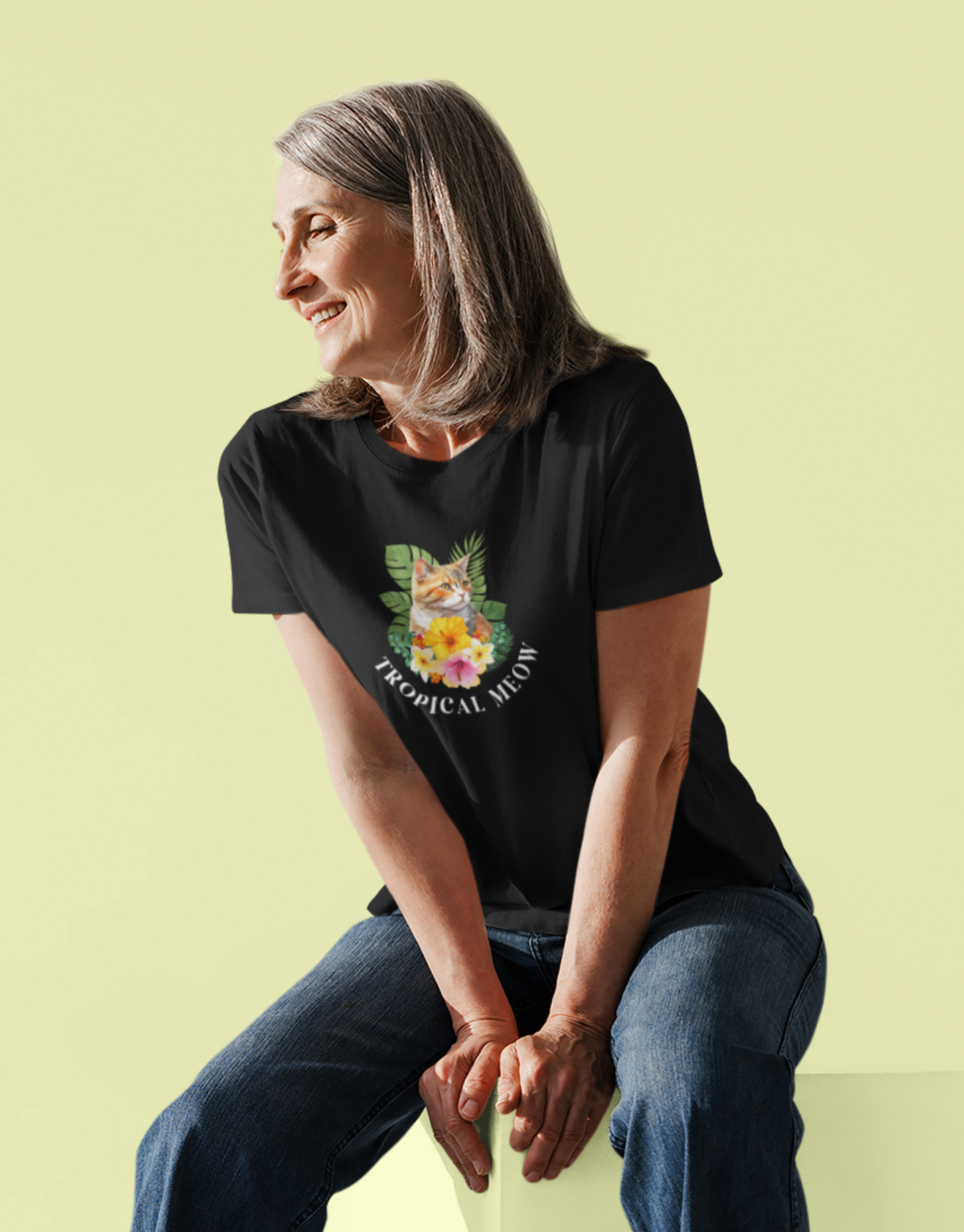 Tropical Meow T-Shirt — Tropical Style Cat Fan Graphic Tee (#3 No Background)