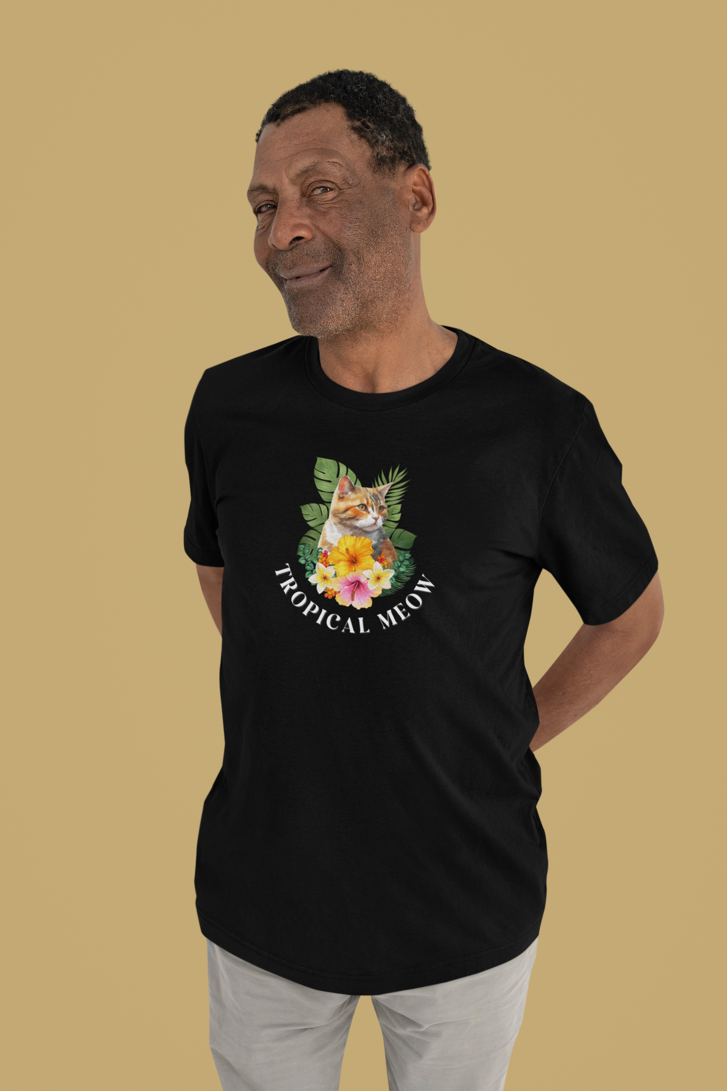 Tropical Meow T-Shirt — Tropical Style Cat Fan Graphic Tee (#3 No Background)
