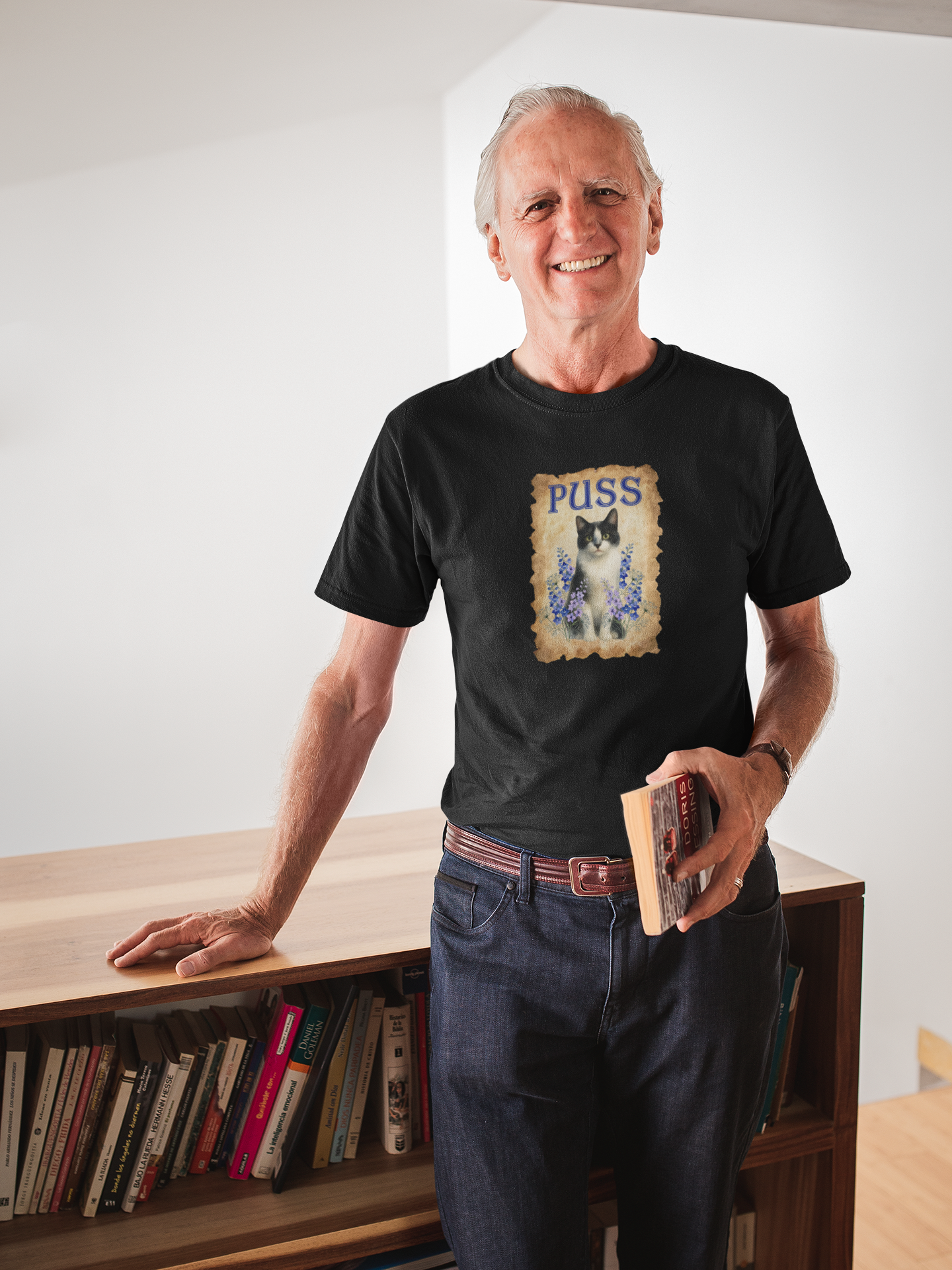 "Puss" Vintage Floral Cat T-Shirt - (Pussycat Graphic Tee)