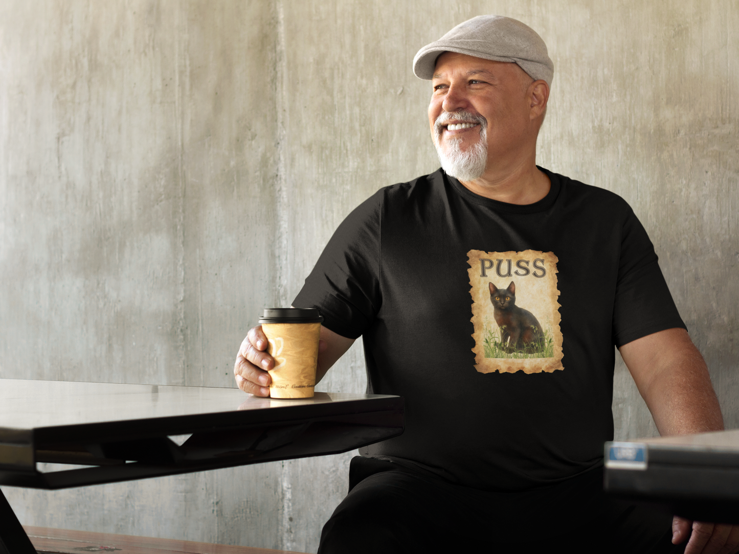 "Puss" Vintage Black Cat T-Shirt - (Pussycat Graphic Tee #2)