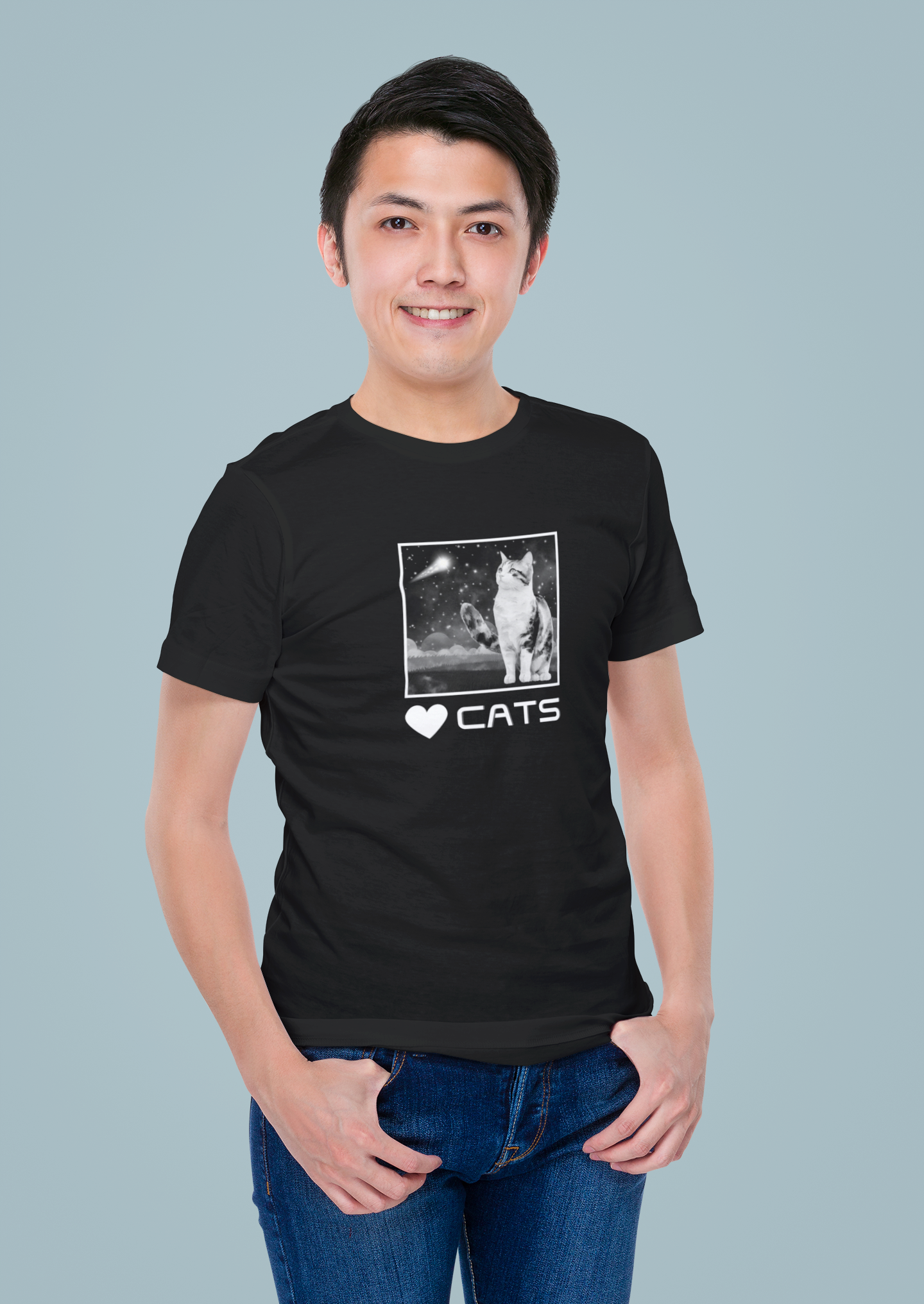 "Heart Cats" or "Love Cats" T-Shirt #2 - (Cat and Starry Sky Tee)