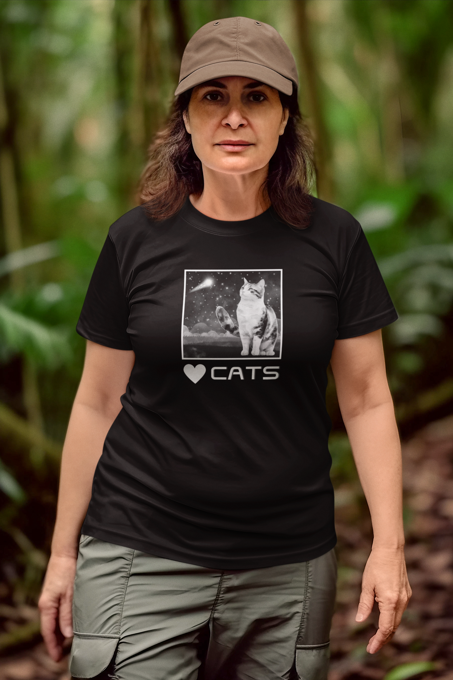"Heart Cats" or "Love Cats" T-Shirt #2 - (Cat and Starry Sky Tee)