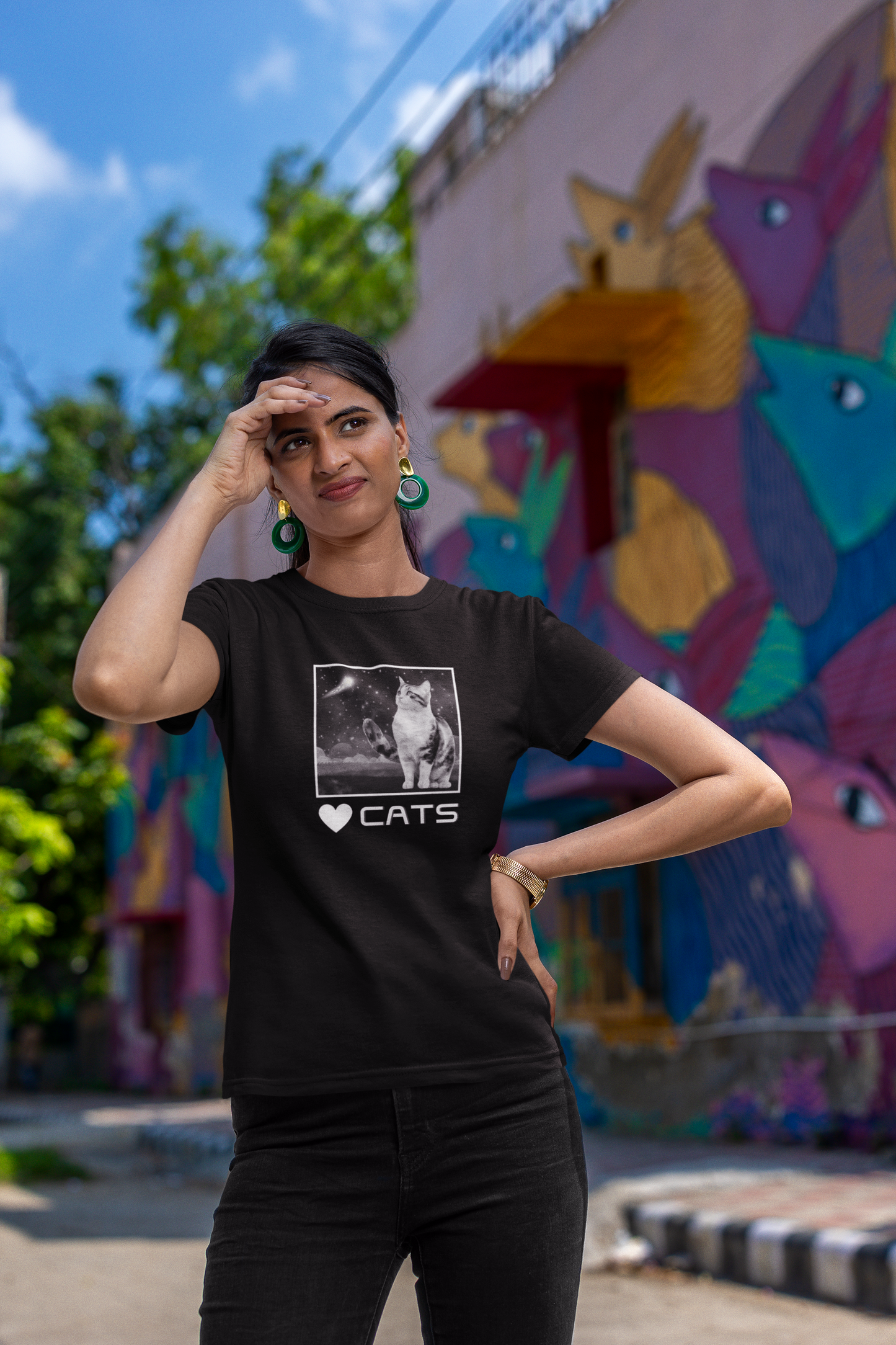 "Heart Cats" or "Love Cats" T-Shirt #2 - (Cat and Starry Sky Tee)
