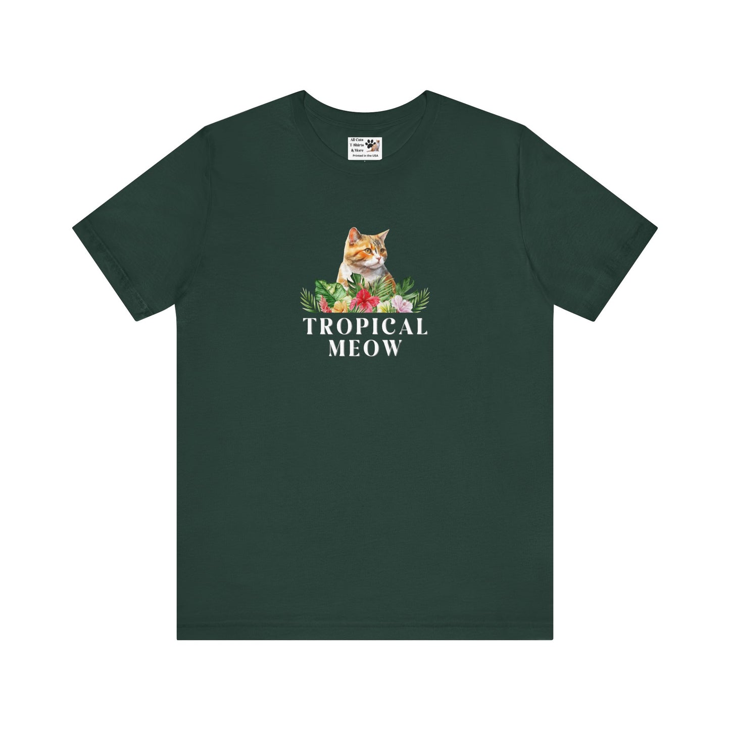 Tropical Meow Cat T-Shirt - (Cute Floral Cat Tee, Tropical Meow #2 No Background)