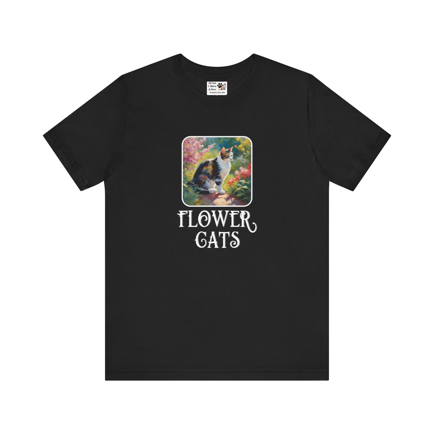 Flower Cats T-Shirt - (Flower Cat Tee #3, Calico Garden Cat T-Shirt for Cat Lovers, Cat Moms)