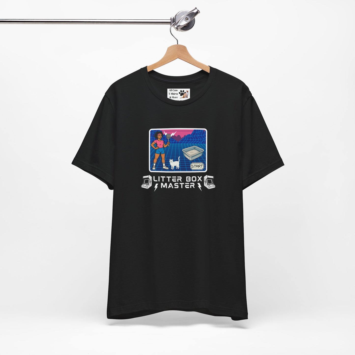 Litter Box Master T-Shirt [Tee #2] - (Funny Retro "Cat Litter Scooping Arcade Game" T-Shirt)
