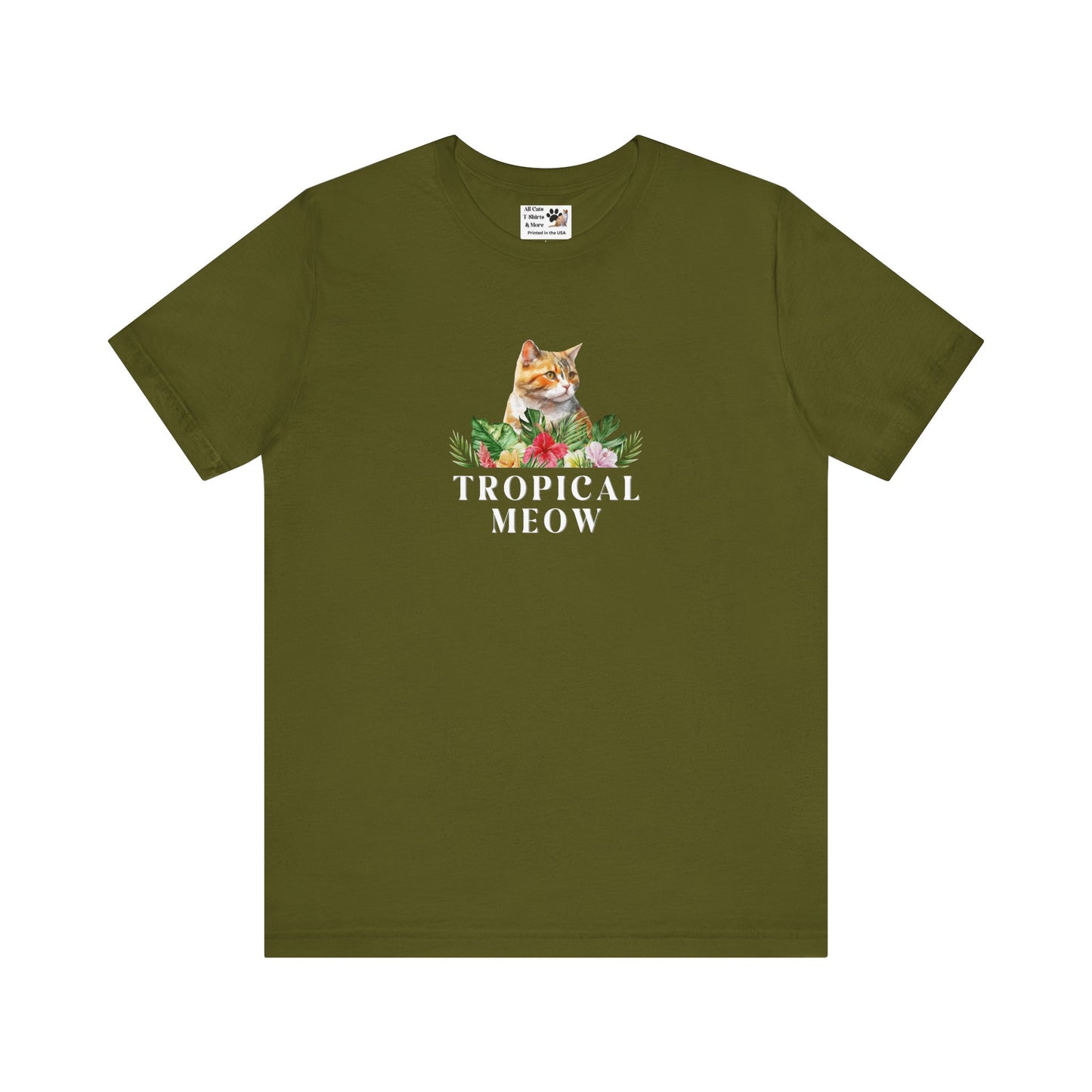 Tropical Meow Cat T-Shirt - (Cute Floral Cat Tee, Tropical Meow #2 No Background)