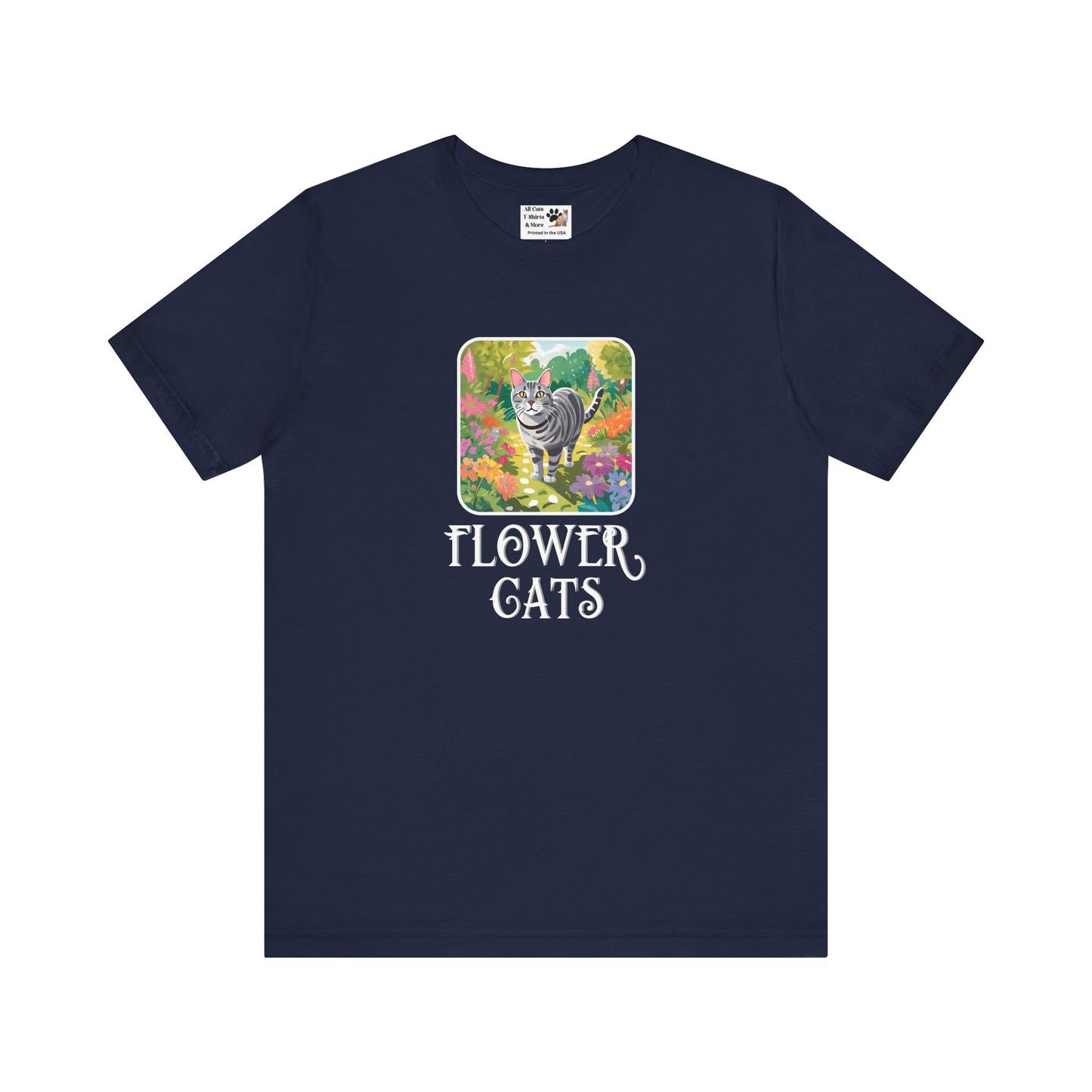 Flower Cats T-Shirts - (Flower Cats Tee #4, Cat in Wildflower Garden T-Shirt, Cat Mom Tee)