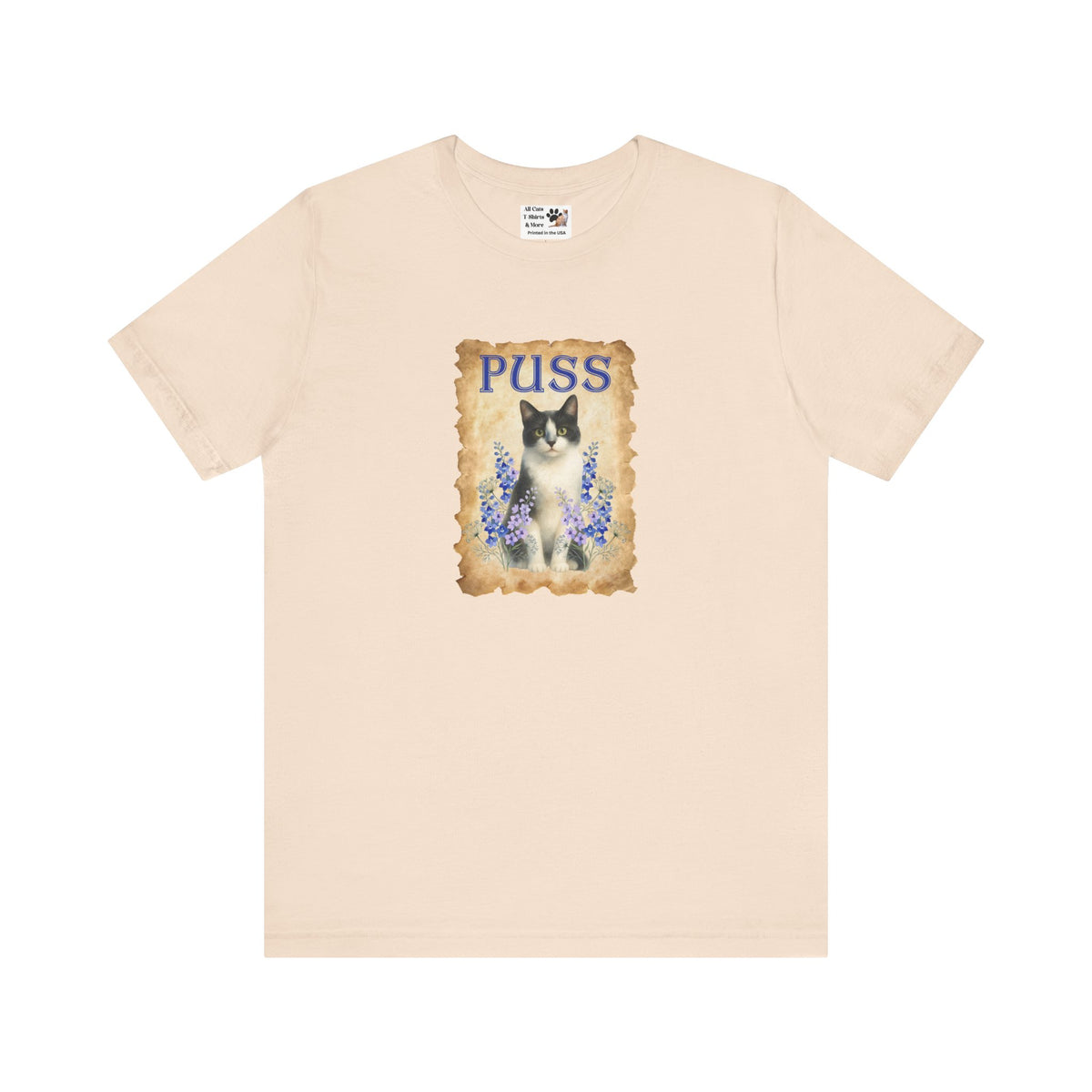"Puss" Vintage Floral Cat T-Shirt - (Pussycat Graphic Tee)