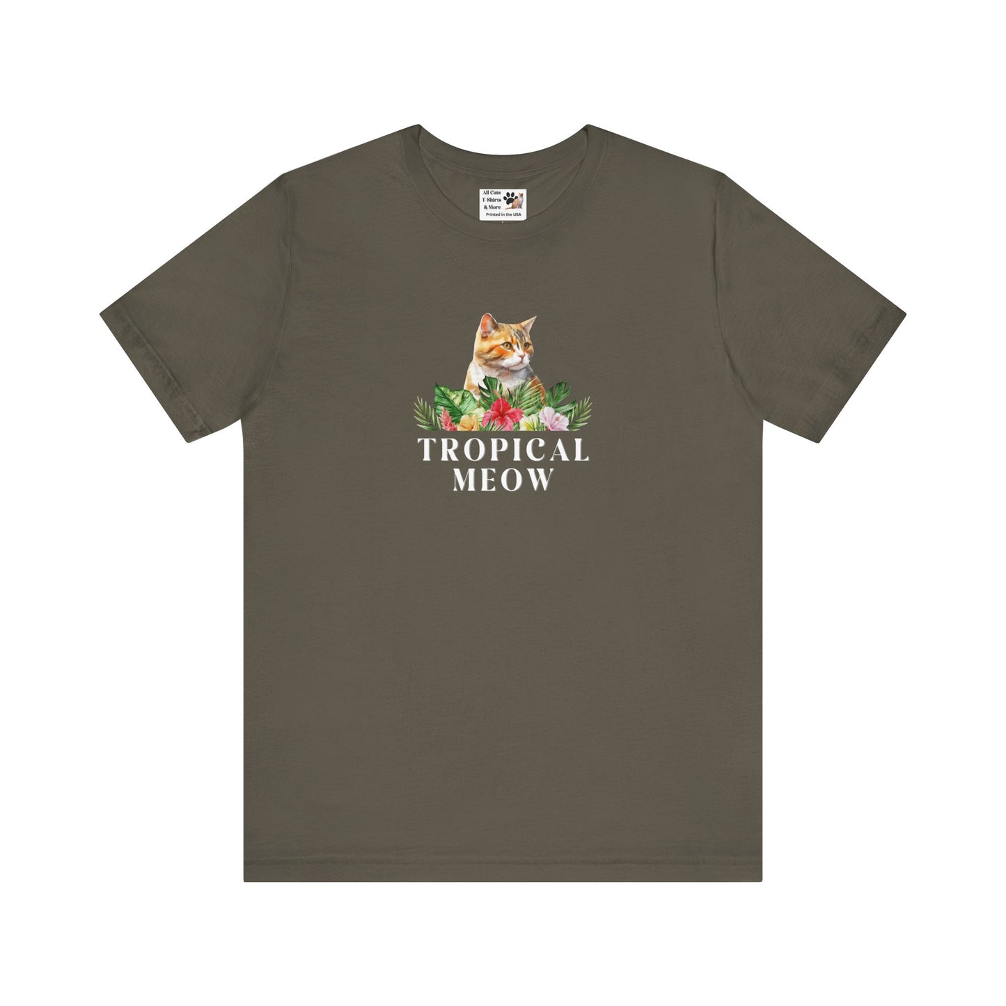 Tropical Meow Cat T-Shirt - (Cute Floral Cat Tee, Tropical Meow #2 No Background)