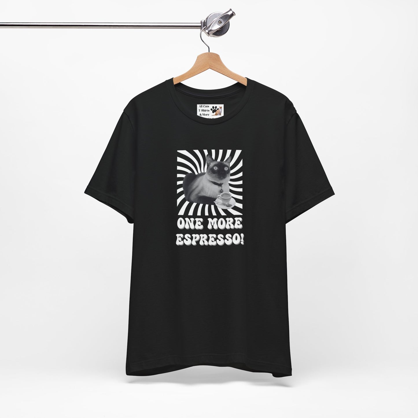 One More Espresso! - (Cat & Coffee T-Shirt #1, Black & White)