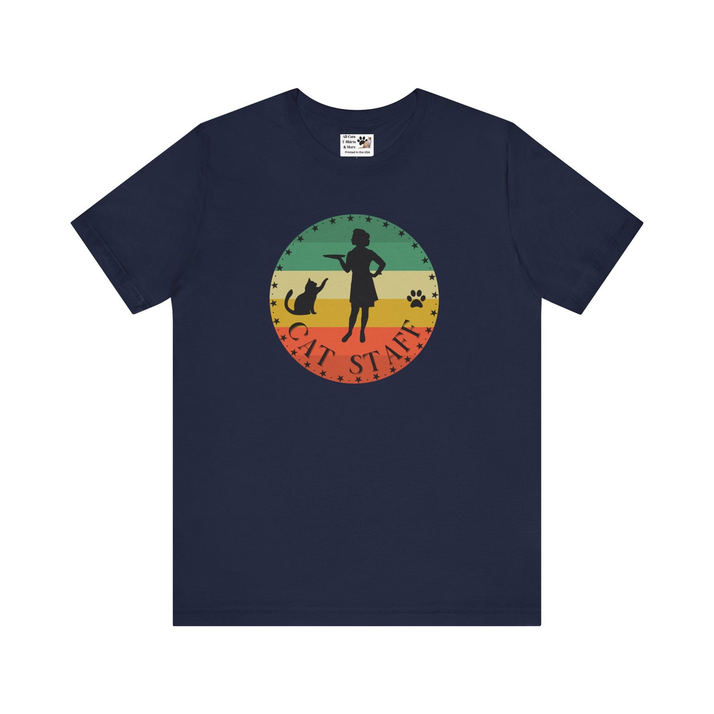 Cat Staff T-Shirt - (Vintage Sunset Style Design - Unisex Jersey Tee - Perfect Gift for Cat Lovers)