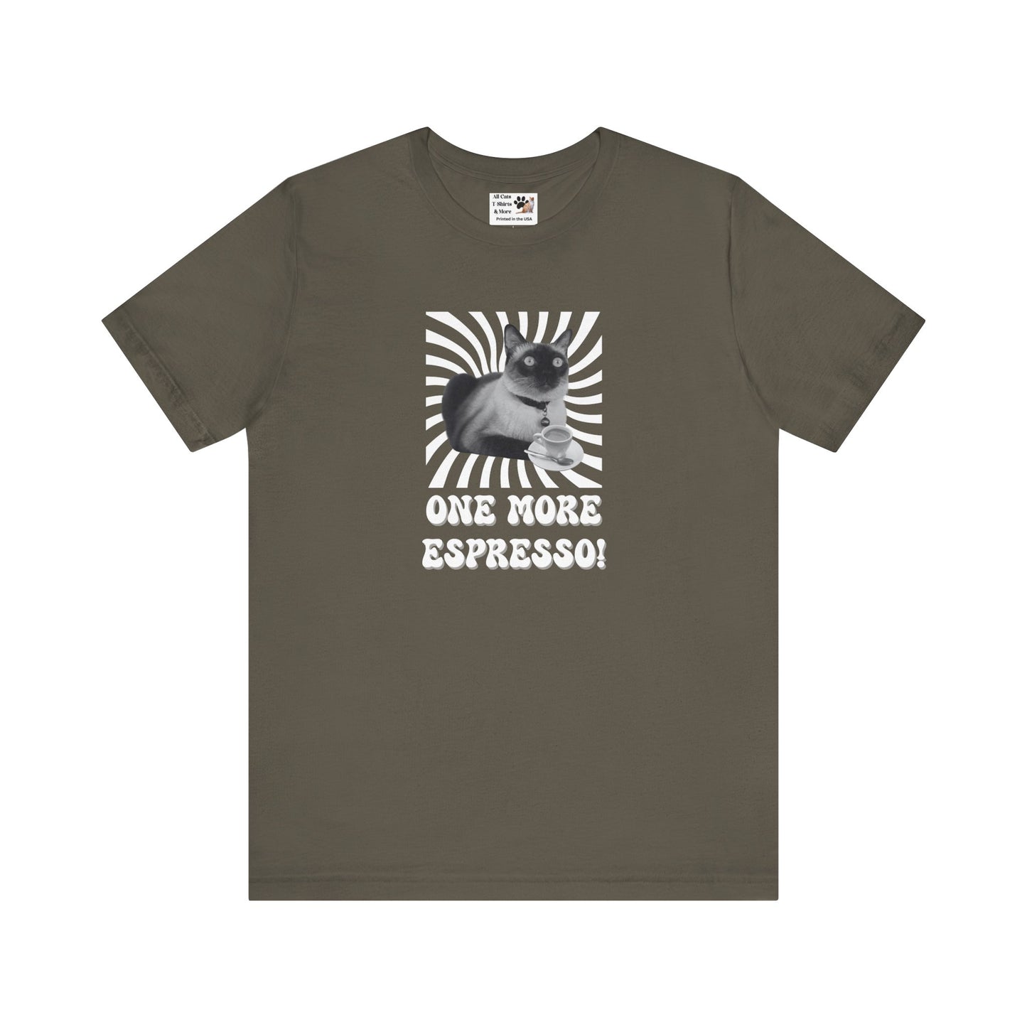 One More Espresso! - (Cat & Coffee T-Shirt #1, Black & White)