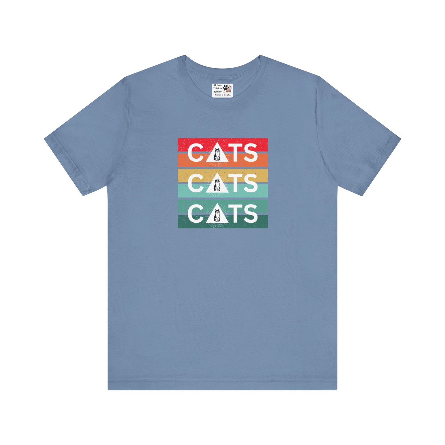 Vintage Sunset Cats T-Shirt - (Retro Cat Graphic Tee, "Triple Cat" Tee for Cat Lovers)