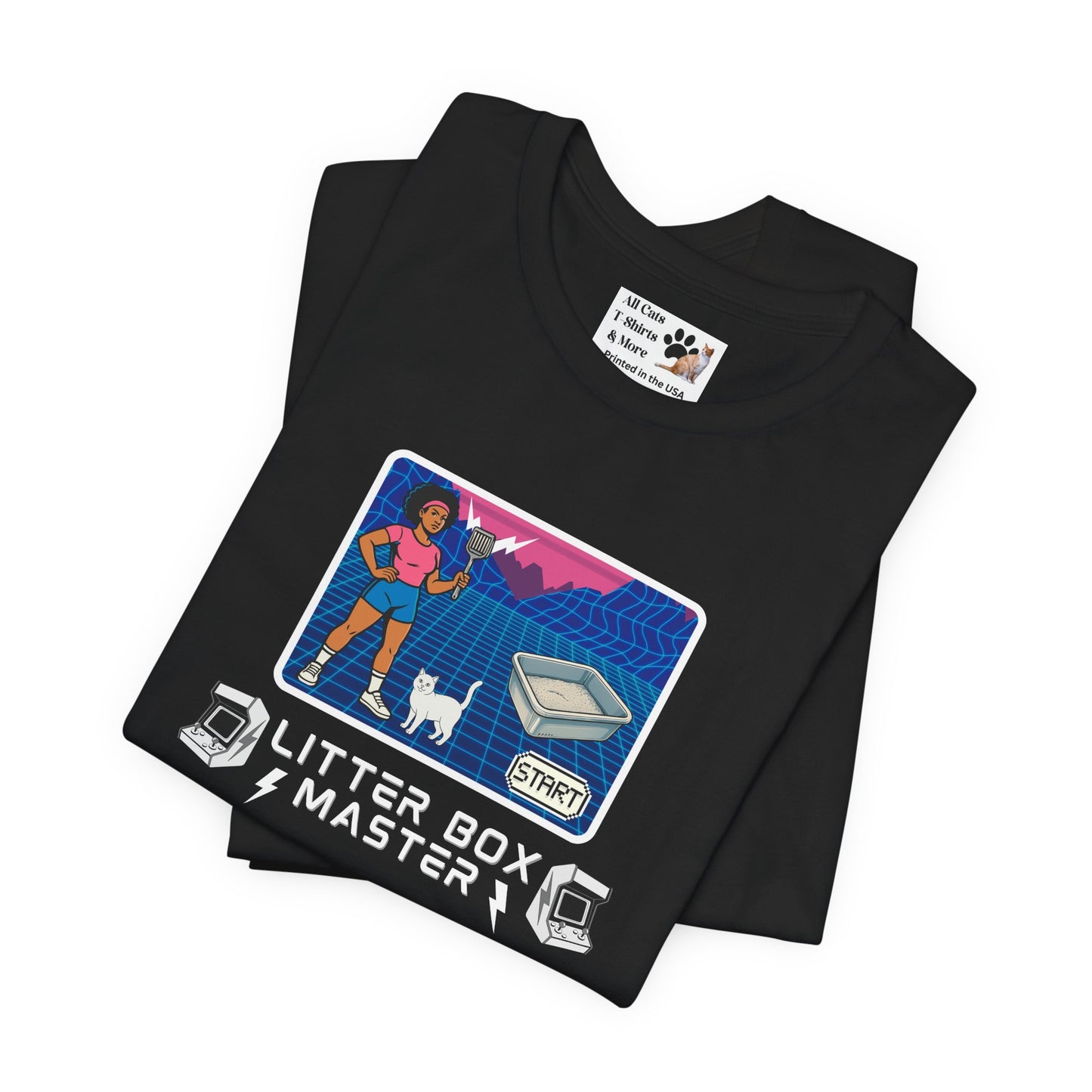 Litter Box Master T-Shirt [Tee #2] - (Funny Retro "Cat Litter Scooping Arcade Game" T-Shirt)