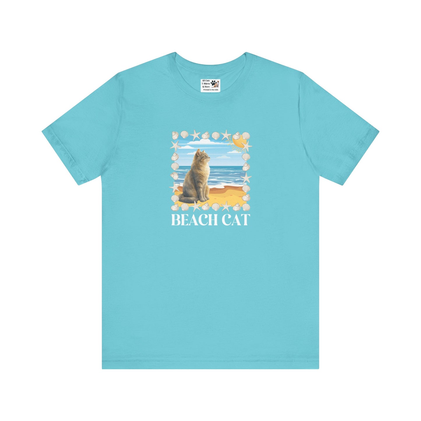 Beach Cat T-Shirt - (Vintage Coastal Cat Graphic Tee)