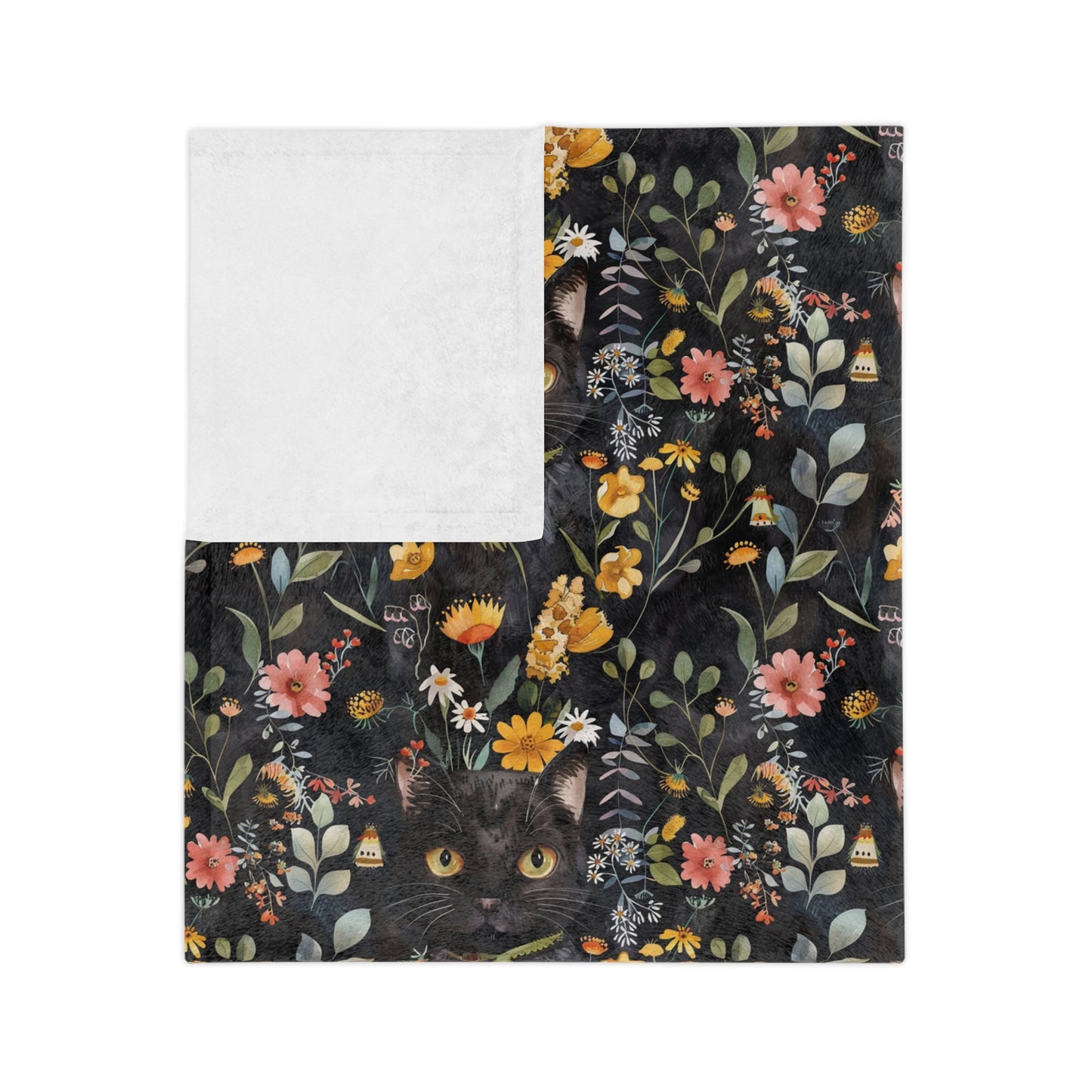 Cat & Flowers Blanket | Cozy Microfiber Blanket, Cat Lover Gift, Floral Throw, Home Decor