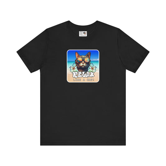 Relax Like a Cat T-Shirt (#5) - (Chill Cat Graphic Tee, Tropical Style Cat Tee, Unisex Casual Wear, Gift for Cat Lovers)