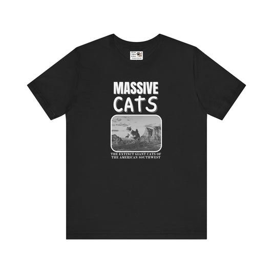 A Massive Cats T-Shirt - Huge Cat Jumping Over Hill - (Vintage Inspired, Funny Cat Unisex Jersey Tee - Perfect for Cat Fans!)