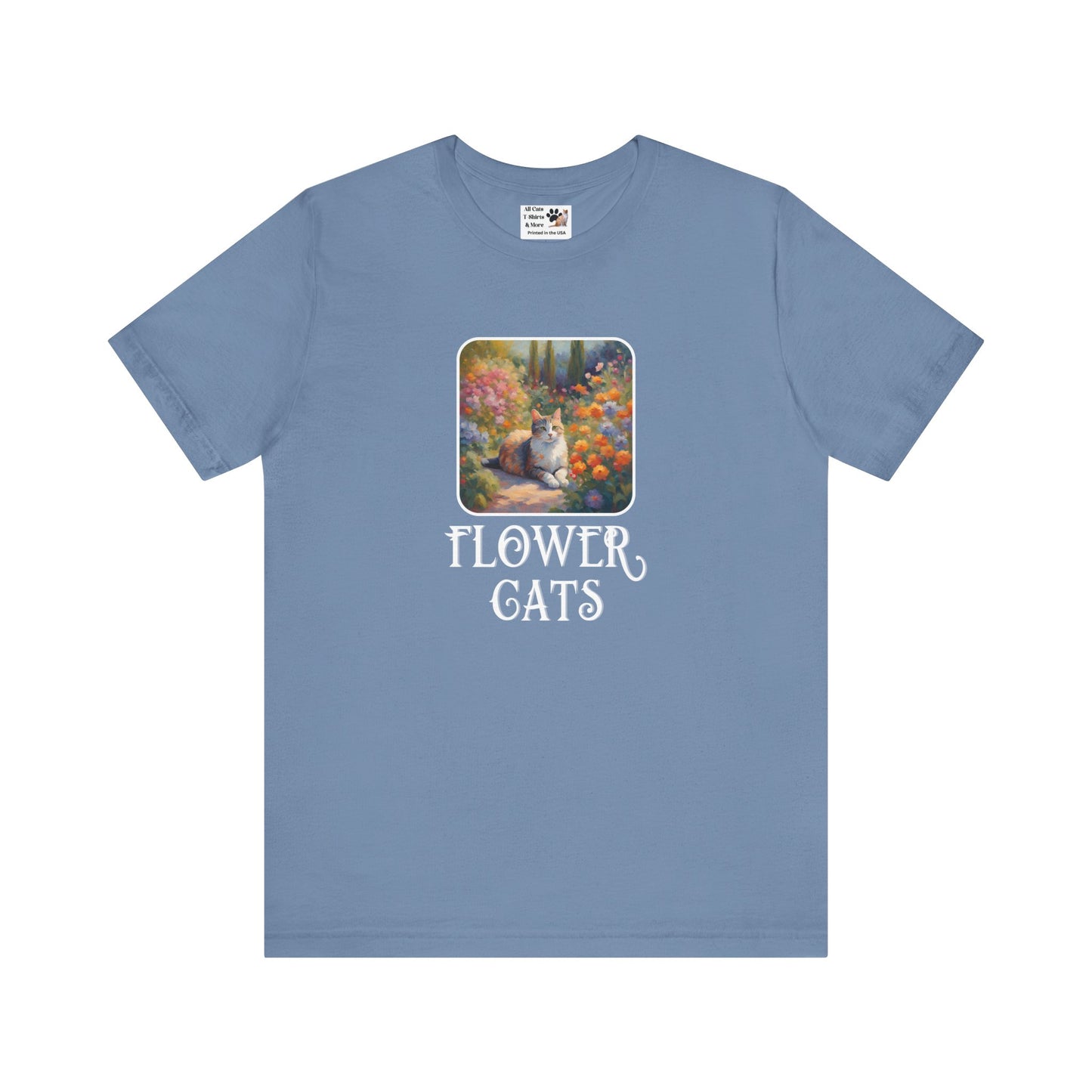 Flower Cats T-Shirt — (Flower Cats Tee #1, Colorful Garden Cat T-Shirt for Cat Fans & Cat Lovers!)