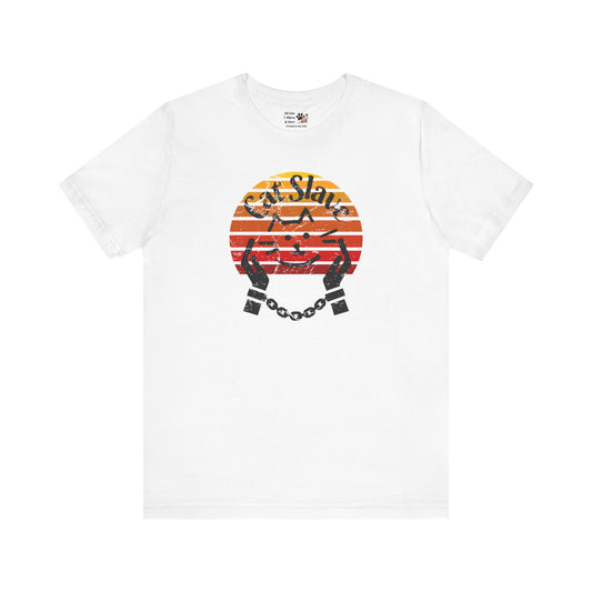 Funny Cat Slave Vintage Sunset T-Shirt,  Unisex Jersey Tee - Casual & Trendy "Distressed Grunge Style" Design