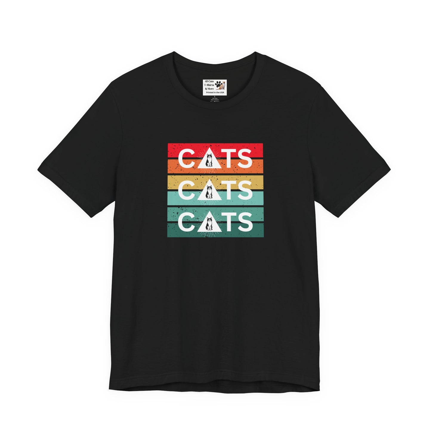 Vintage Sunset Cats T-Shirt - (Retro Cat Graphic Tee, "Triple Cat" Tee for Cat Lovers)
