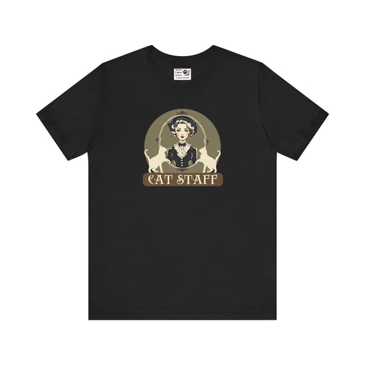Cat Staff T-Shirt - ("Victorian Era Style" - Unisex Jersey Tee - Perfect for Cat Lovers)