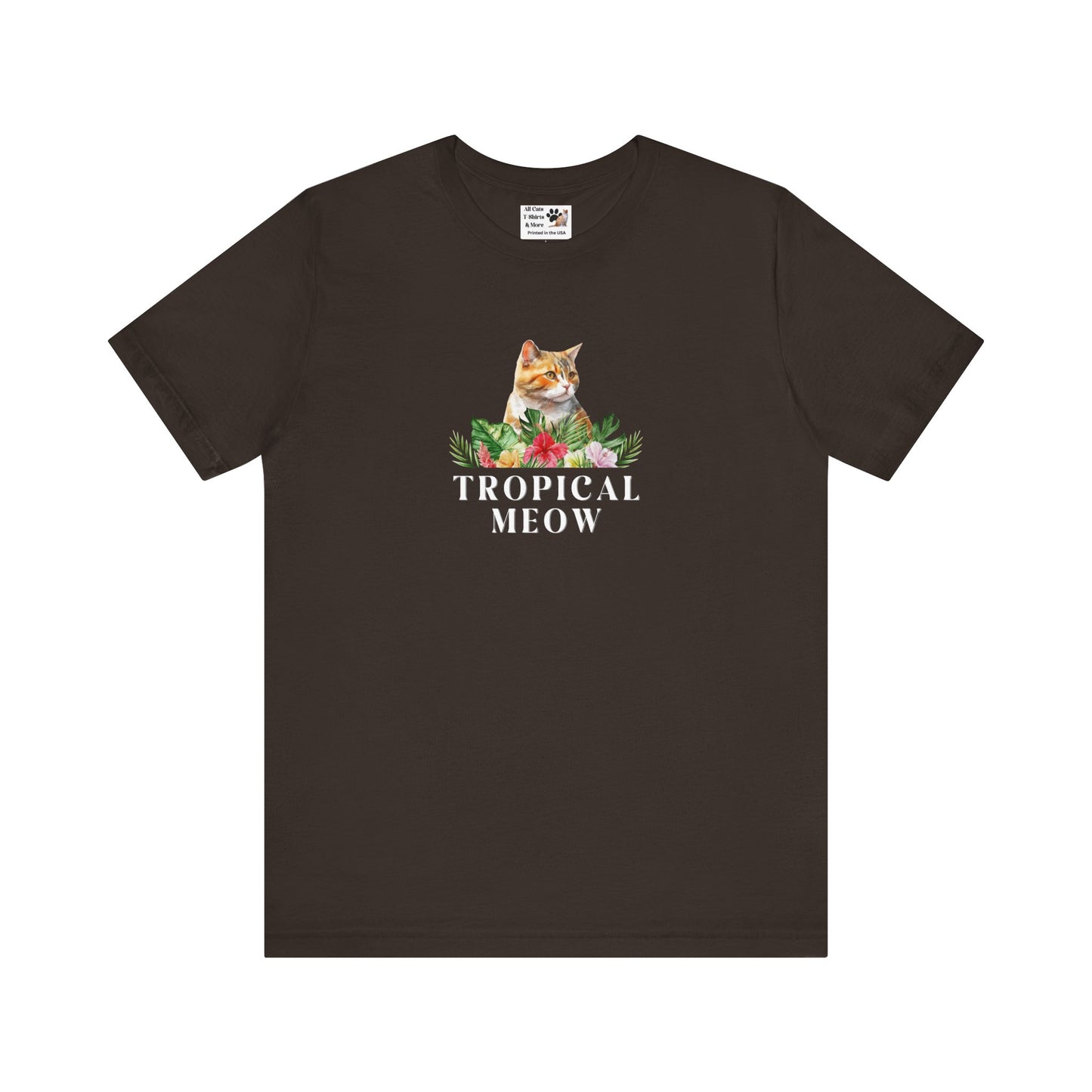 Tropical Meow Cat T-Shirt - (Cute Floral Cat Tee, Tropical Meow #2 No Background)