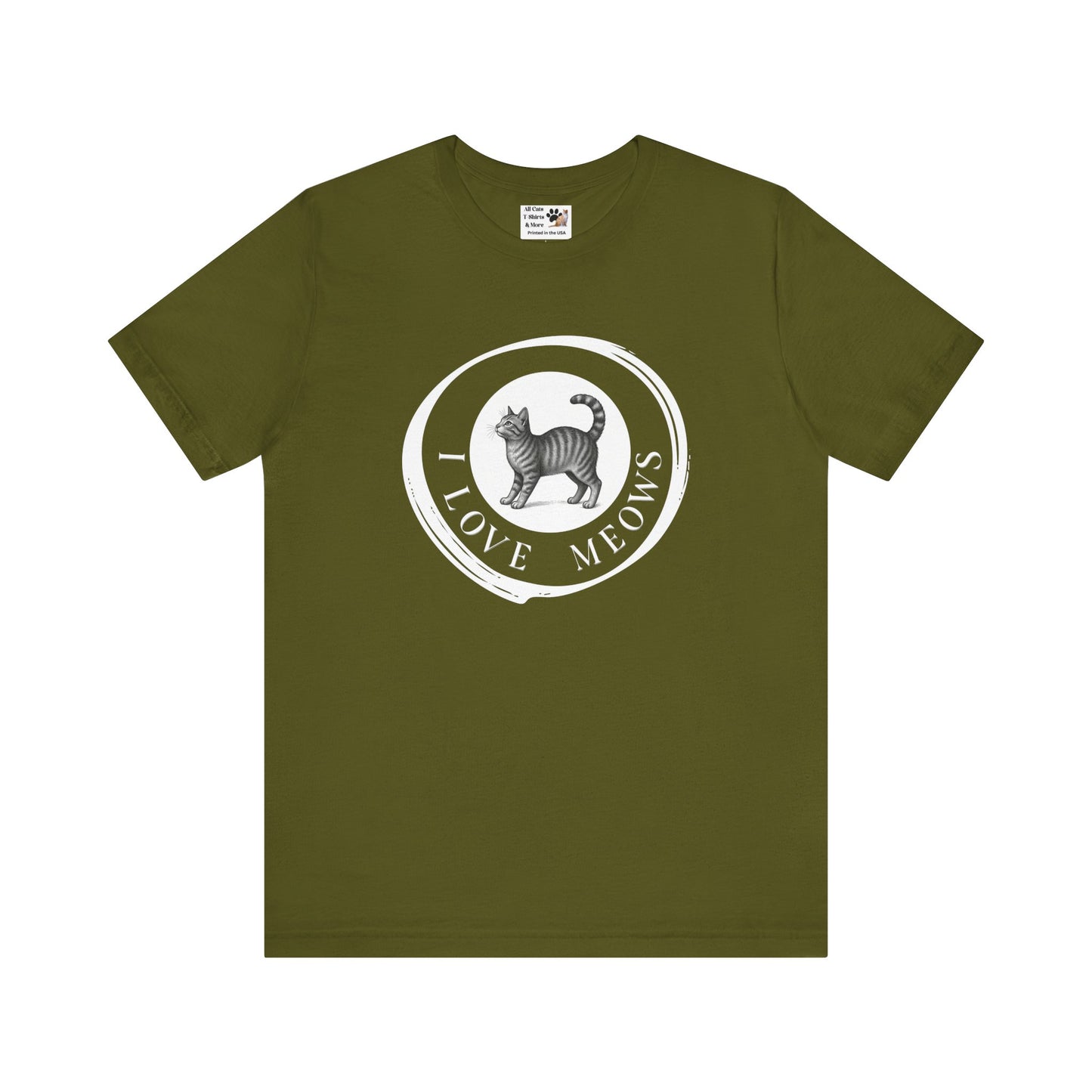 I Love Meows T-Shirt (Tee #2, Etched Cat in Brushed Circle for Cat People)