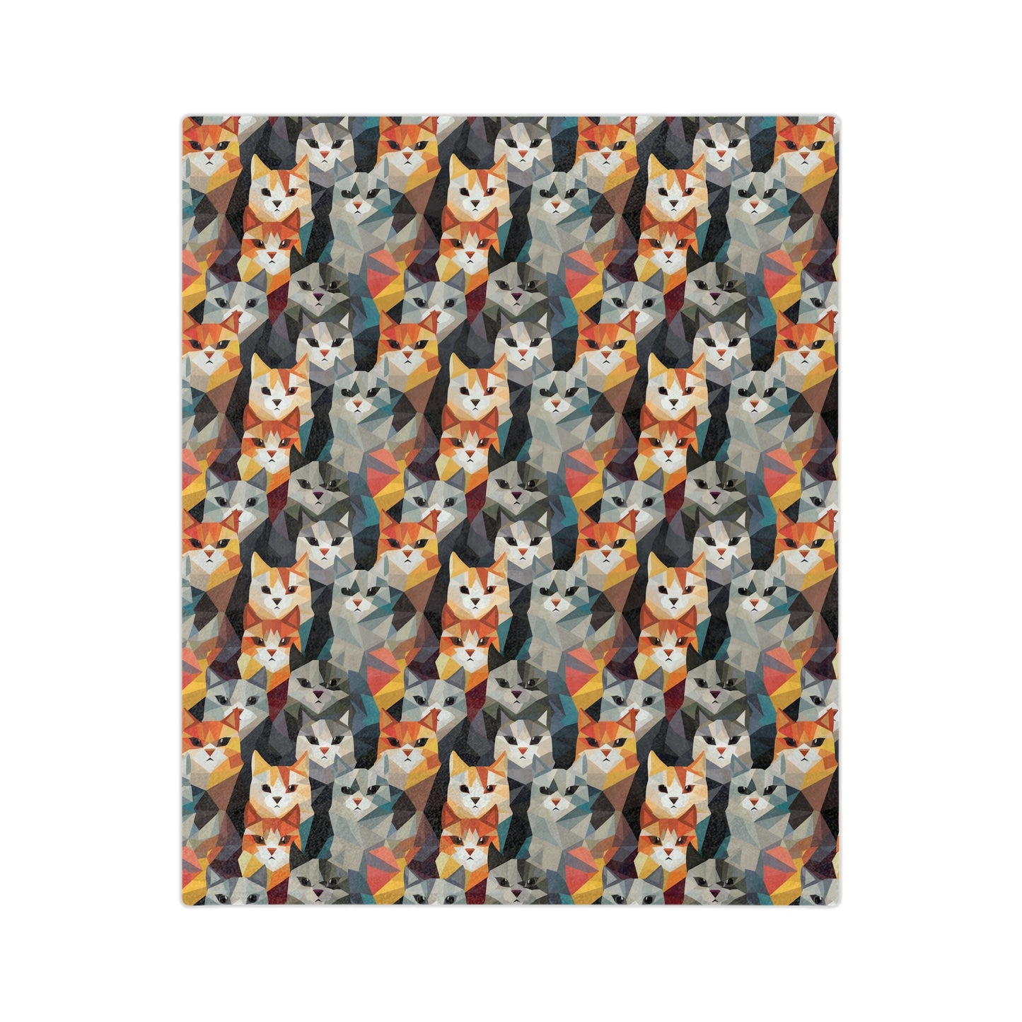 Colorful Geometric Cats Velveteen Microfiber Blanket