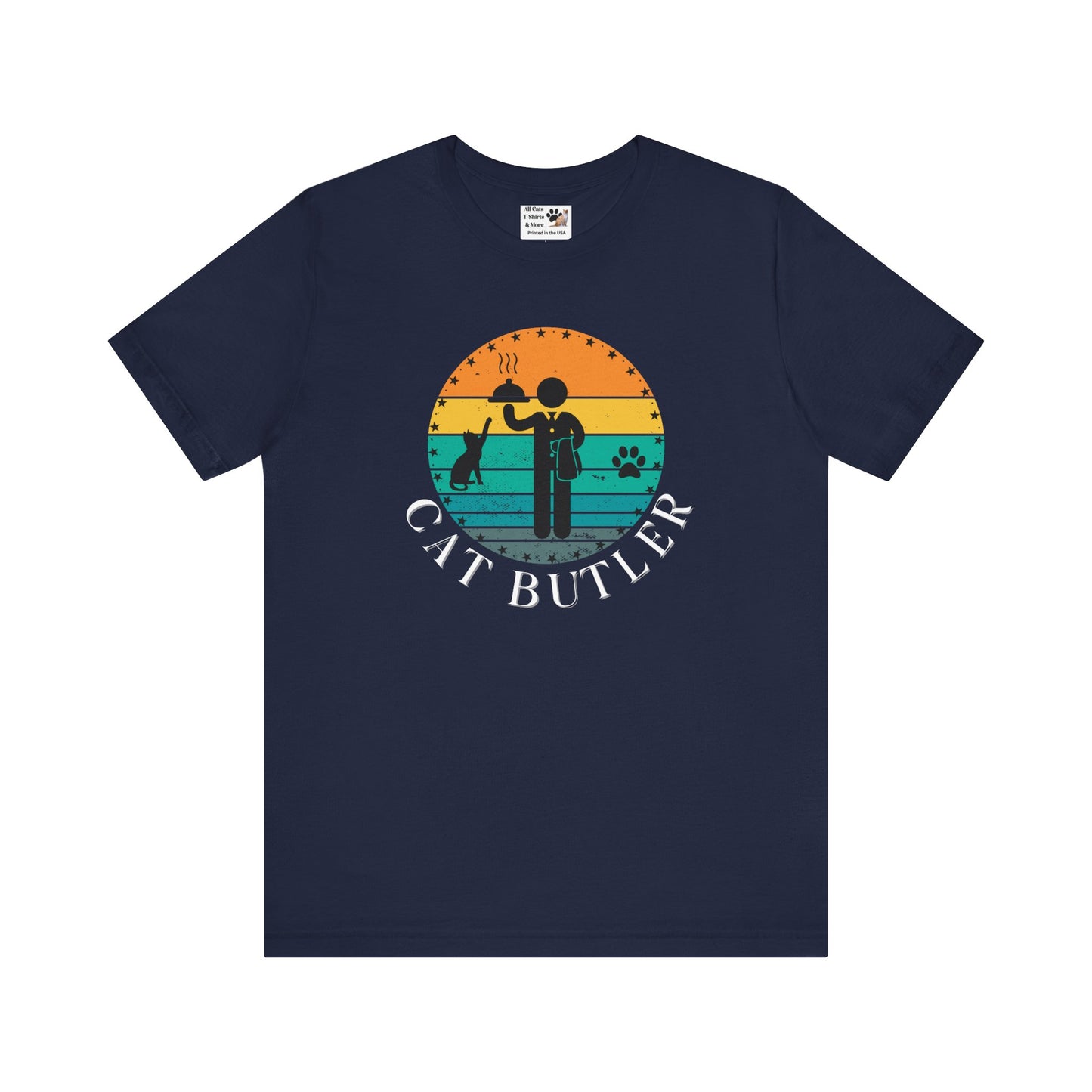 Cat Butler T-Shirt - (A Colorful "Vintage Sunset Style" Design, Unisex Short Sleeve Tee - Perfect for Cat Parents!)