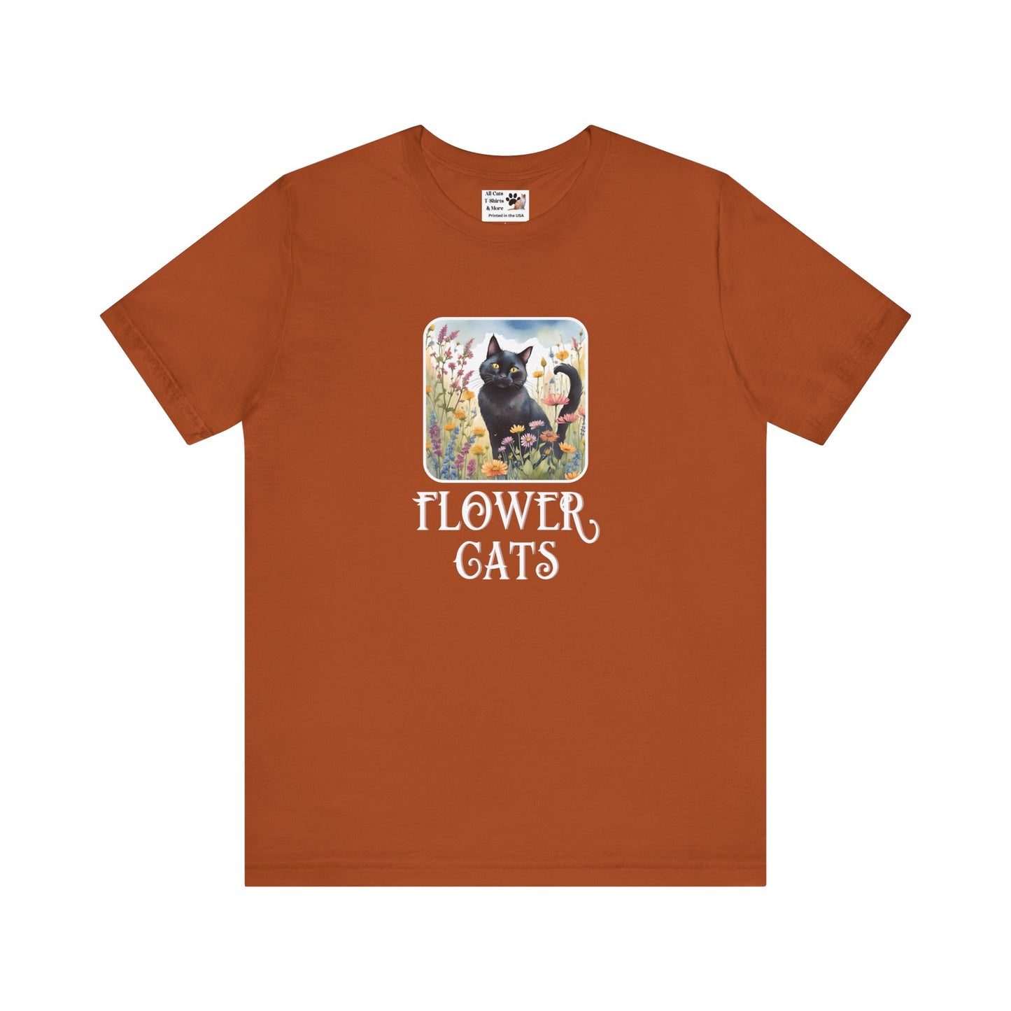 Flower Cats T-Shirt - (Flower Cat Tee #2, Black Cat Garden T-Shirt  - Whimsical Floral Cat Tee for Cat Lovers)