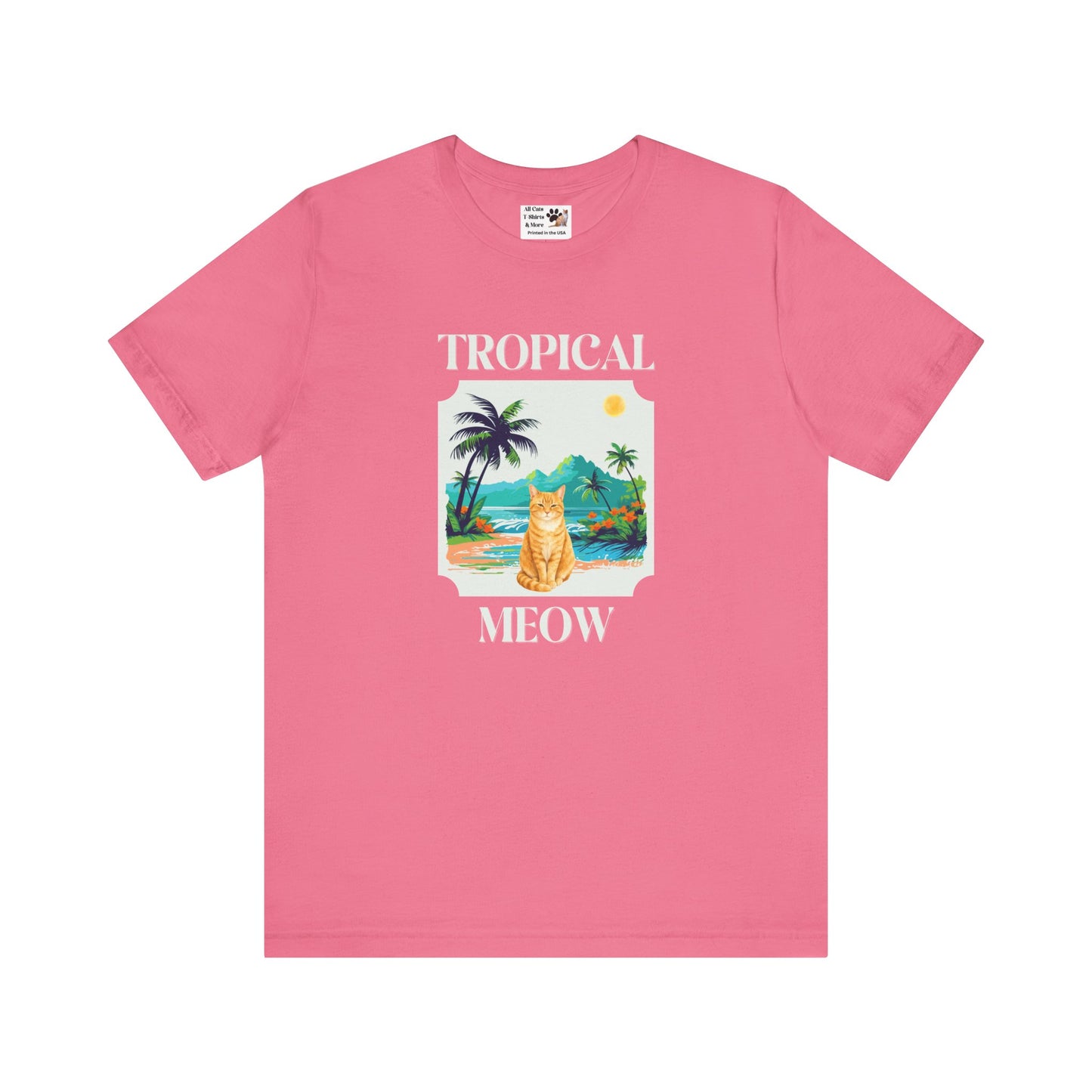 Tropical Meow Cat Tee — (Retro Beach Cat Graphic T-Shirt)