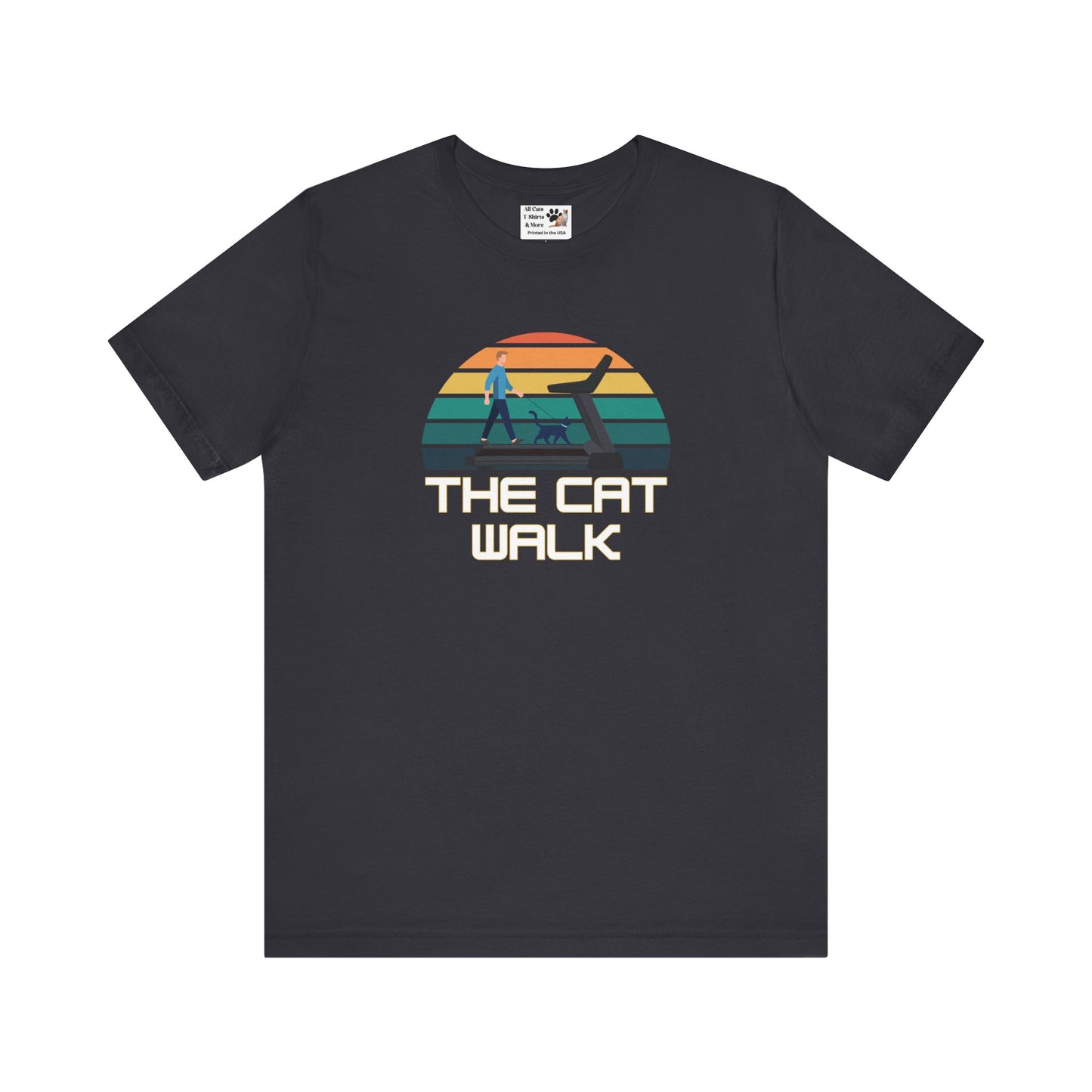 The "Cat Walk" Colorful Vintage Sunset T-Shirt [#2] - (Cat Fan Tee, Funny Cat Shirt, Retro Cat Owner Gift)