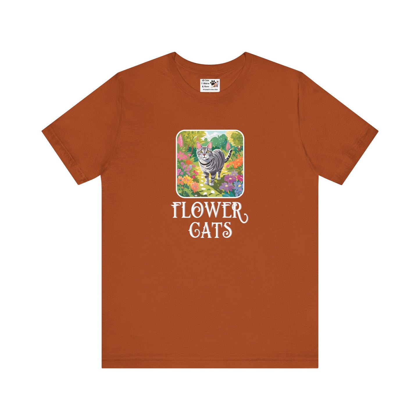 Flower Cats T-Shirts - (Flower Cats Tee #4, Cat in Wildflower Garden T-Shirt, Cat Mom Tee)