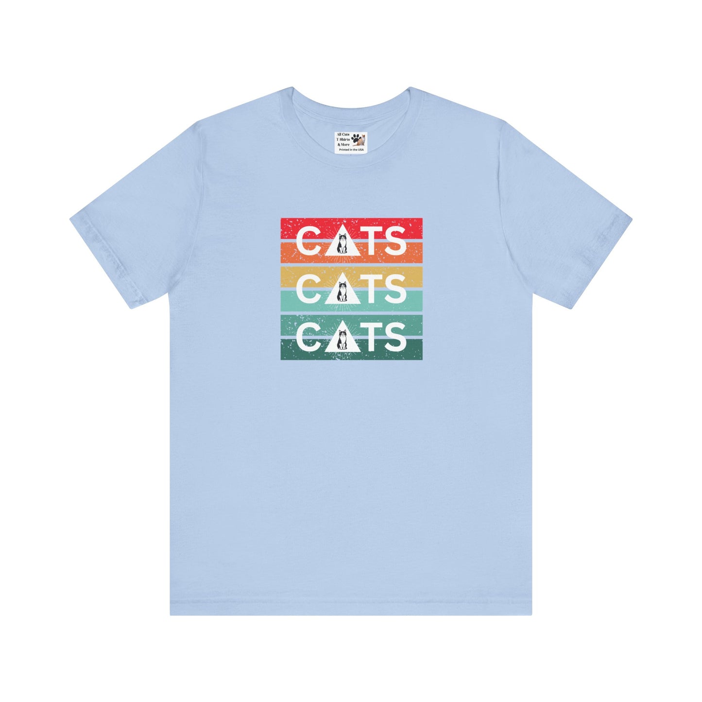 Vintage Sunset Cats T-Shirt - (Retro Cat Graphic Tee, "Triple Cat" Tee for Cat Lovers)