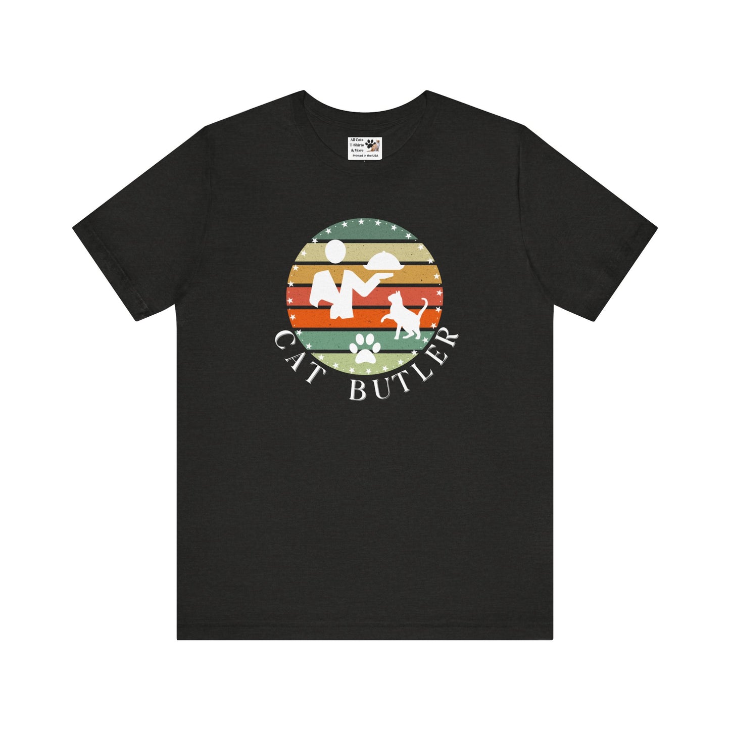 "Cat Butler" T-Shirt - With Vintage Sunset Style Graphic - (Unisex Jersey Short Sleeve Tee - Perfect Gift for Cat Lovers!)