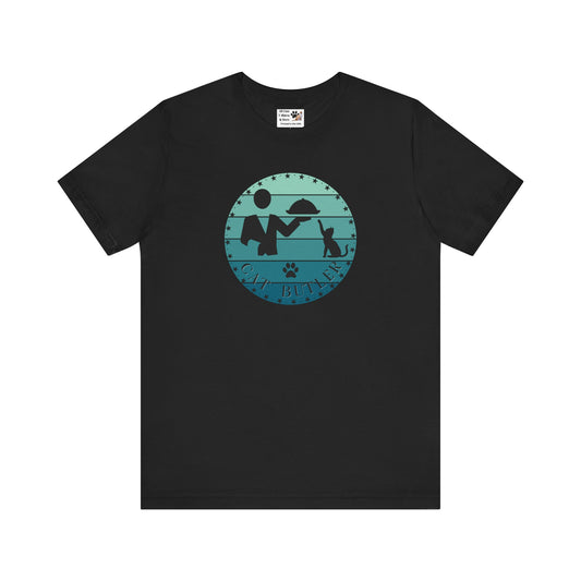 "Cat Butler" T-Shirt - Blue Vintage Sunset Style Graphic - (Unisex Jersey Short Sleeve Tee - Perfect Gift for Cat Lovers!)