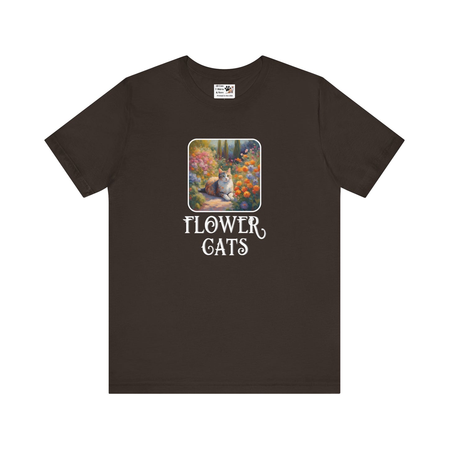 Flower Cats T-Shirt — (Flower Cats Tee #1, Colorful Garden Cat T-Shirt for Cat Fans & Cat Lovers!)