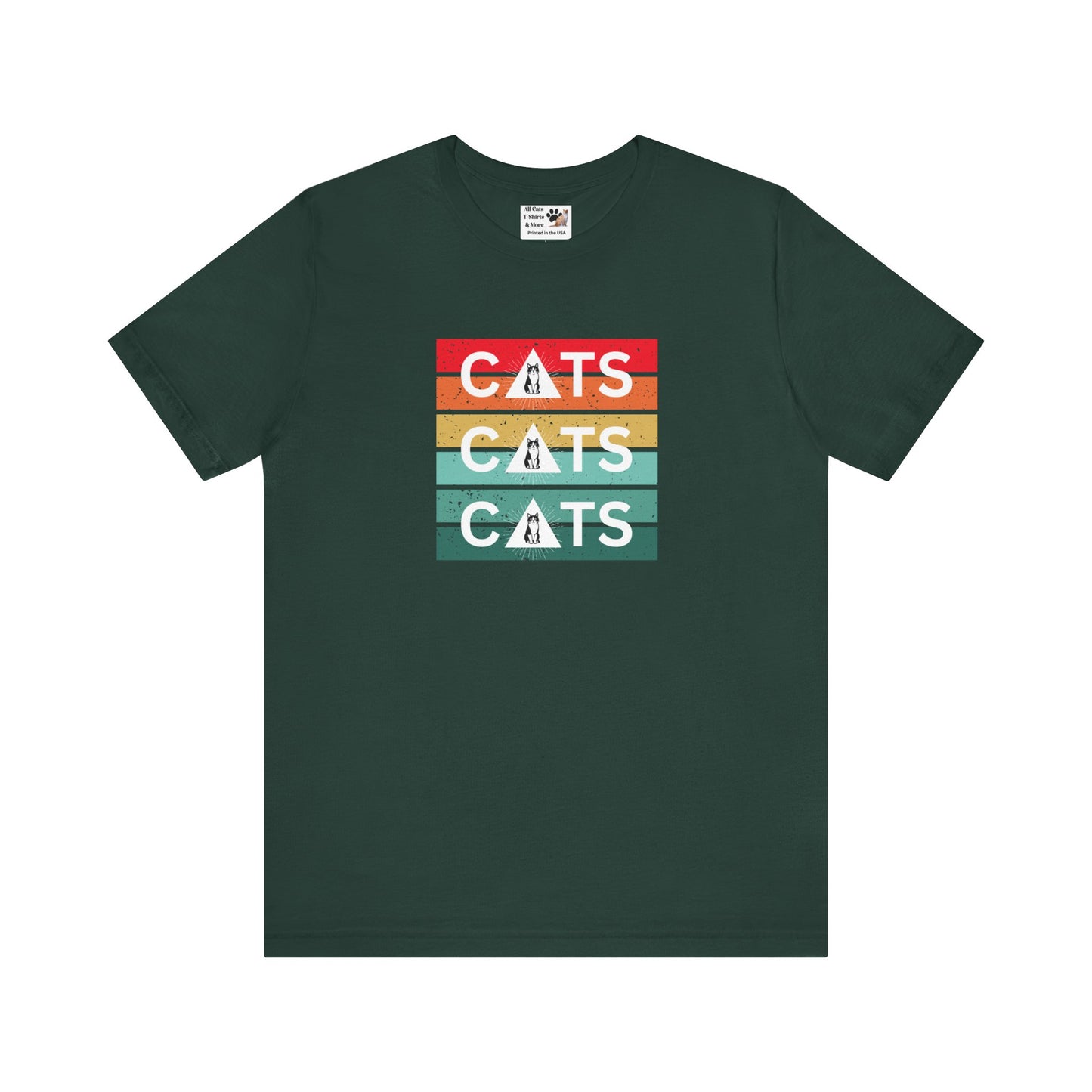 Vintage Sunset Cats T-Shirt - (Retro Cat Graphic Tee, "Triple Cat" Tee for Cat Lovers)