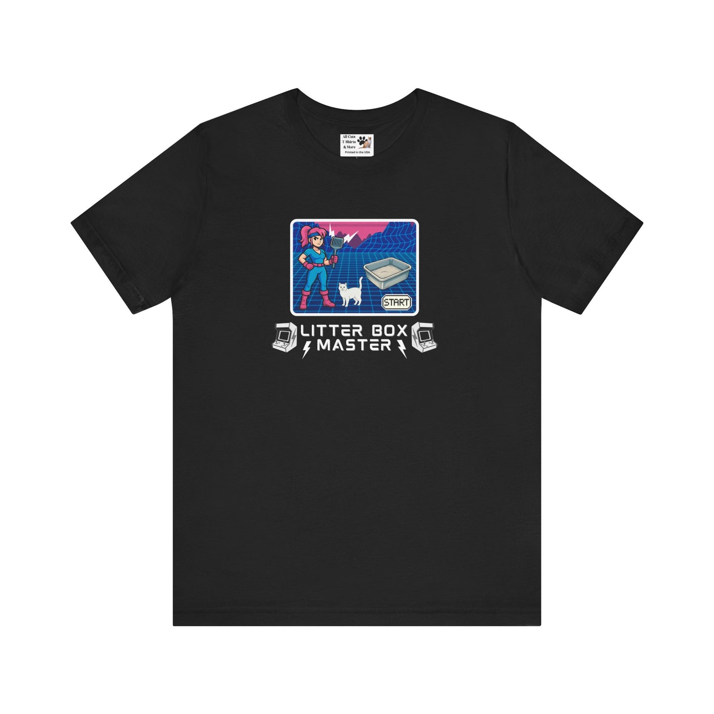 Litter Box Master T-Shirt [Tee #4] - (Funny Retro "Cat Litter Scooping Arcade Game" T-Shirt)