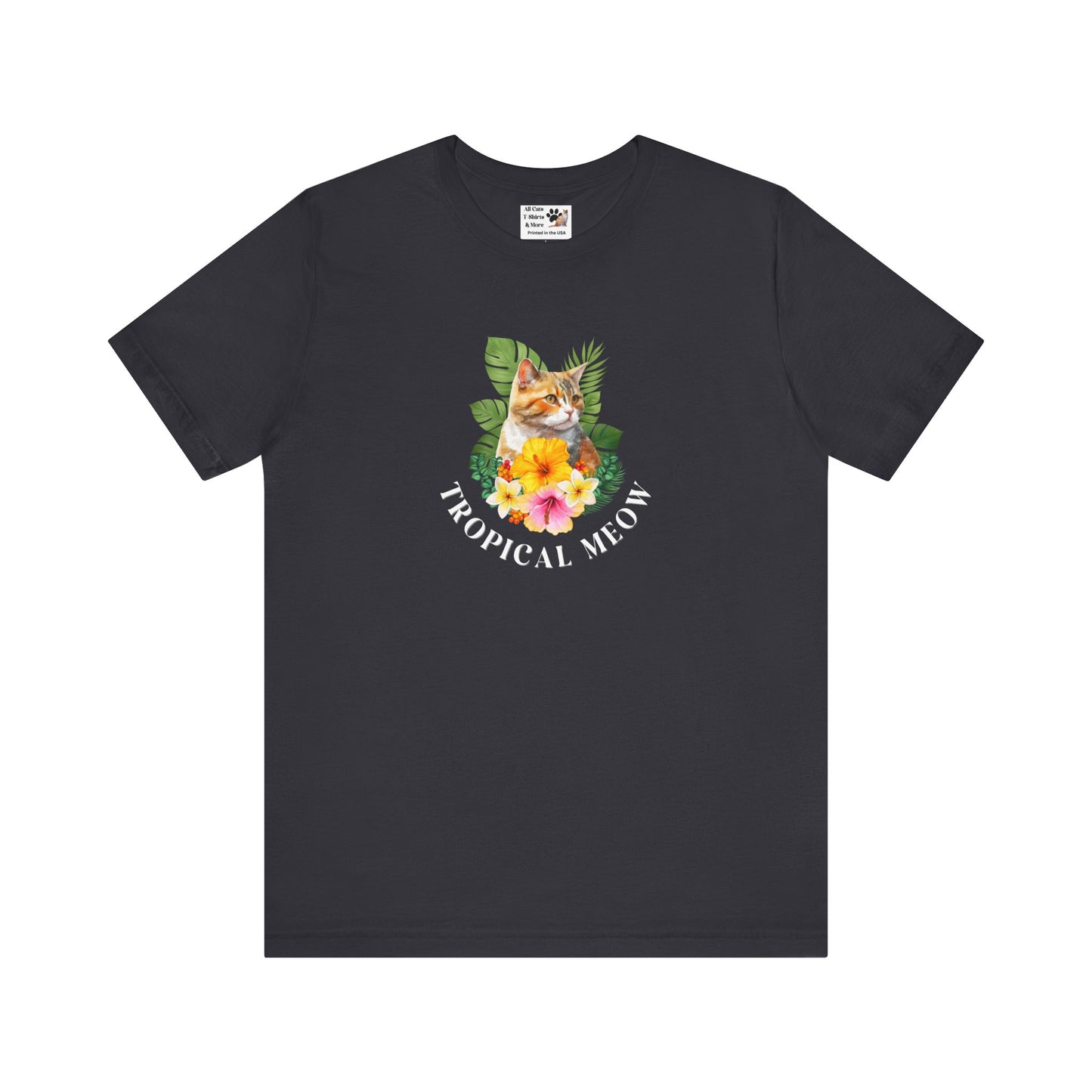 Tropical Meow T-Shirt — Tropical Style Cat Fan Graphic Tee (#3 No Background)