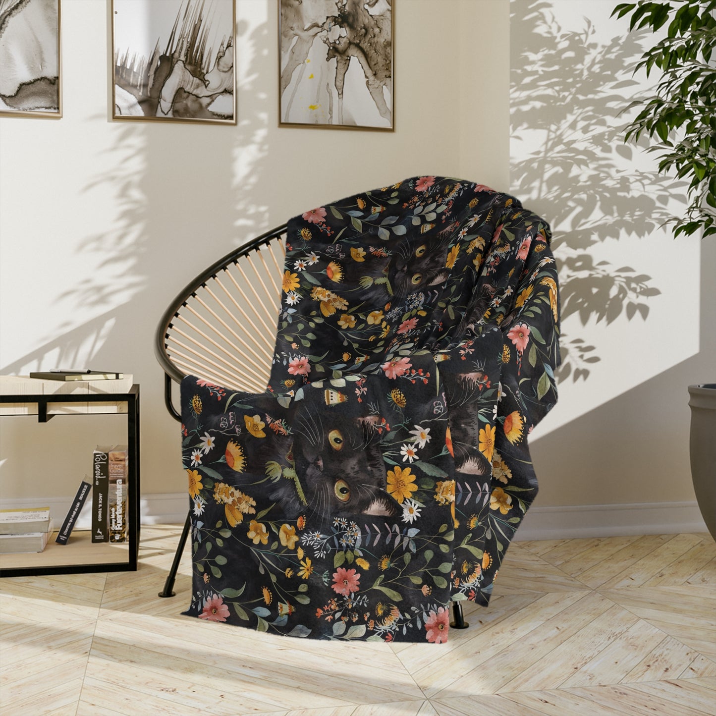 Cat & Flowers Blanket | Cozy Microfiber Blanket, Cat Lover Gift, Floral Throw, Home Decor