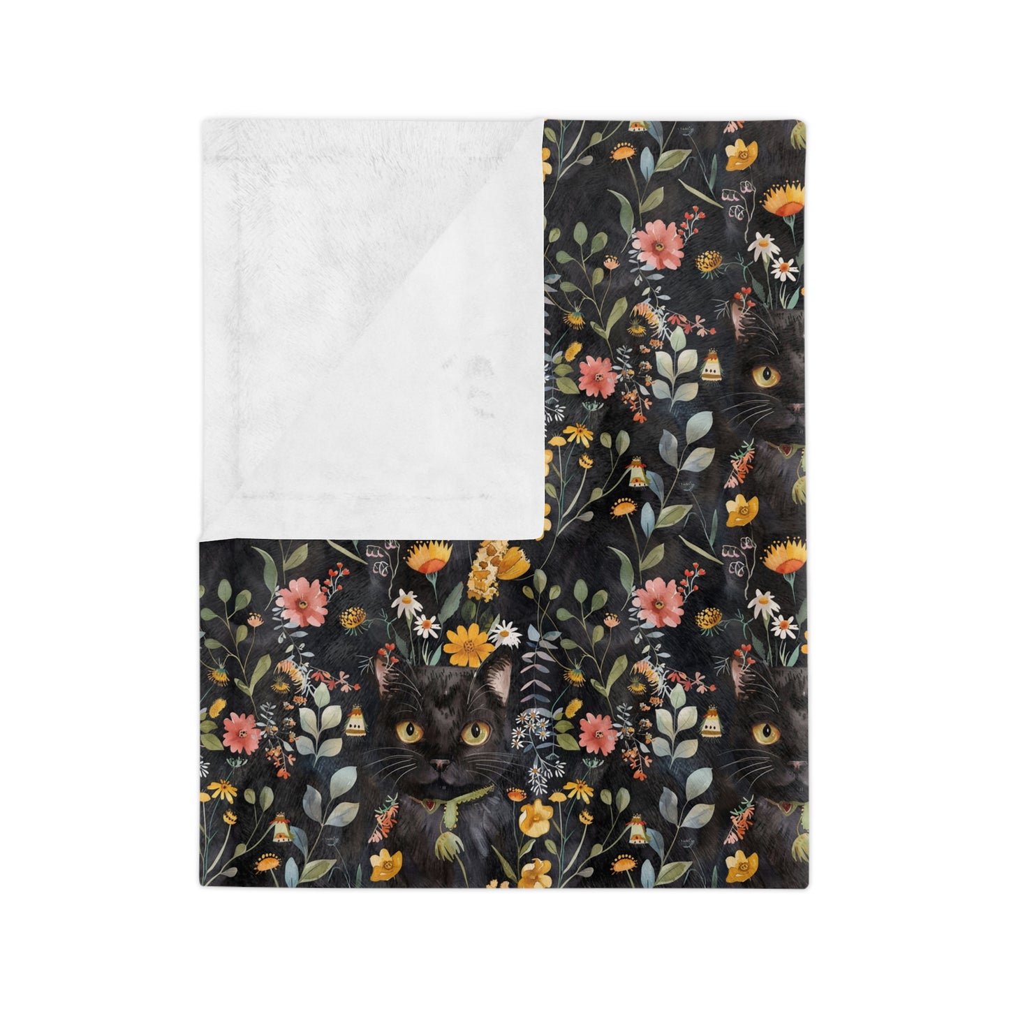 Cat & Flowers Blanket | Cozy Microfiber Blanket, Cat Lover Gift, Floral Throw, Home Decor