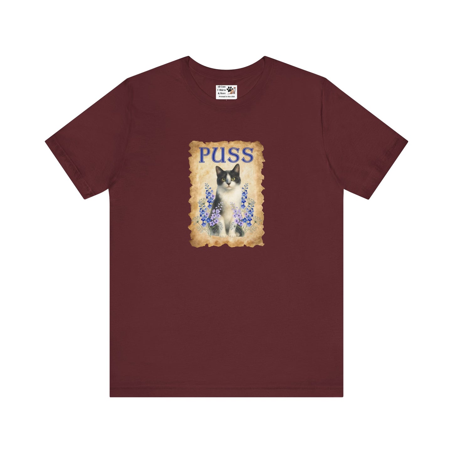 "Puss" Vintage Floral Cat T-Shirt - (Pussycat Graphic Tee)