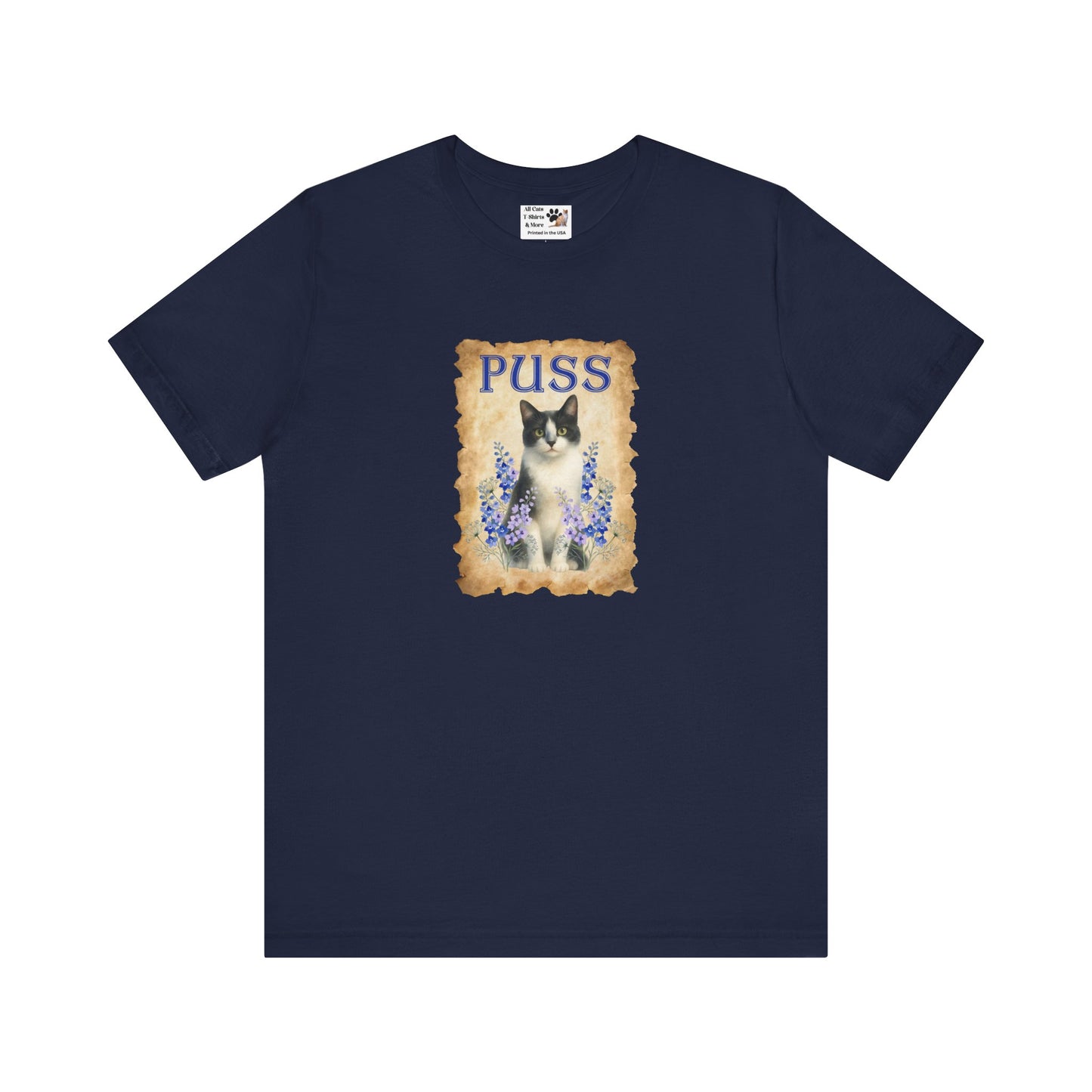 "Puss" Vintage Floral Cat T-Shirt - (Pussycat Graphic Tee)