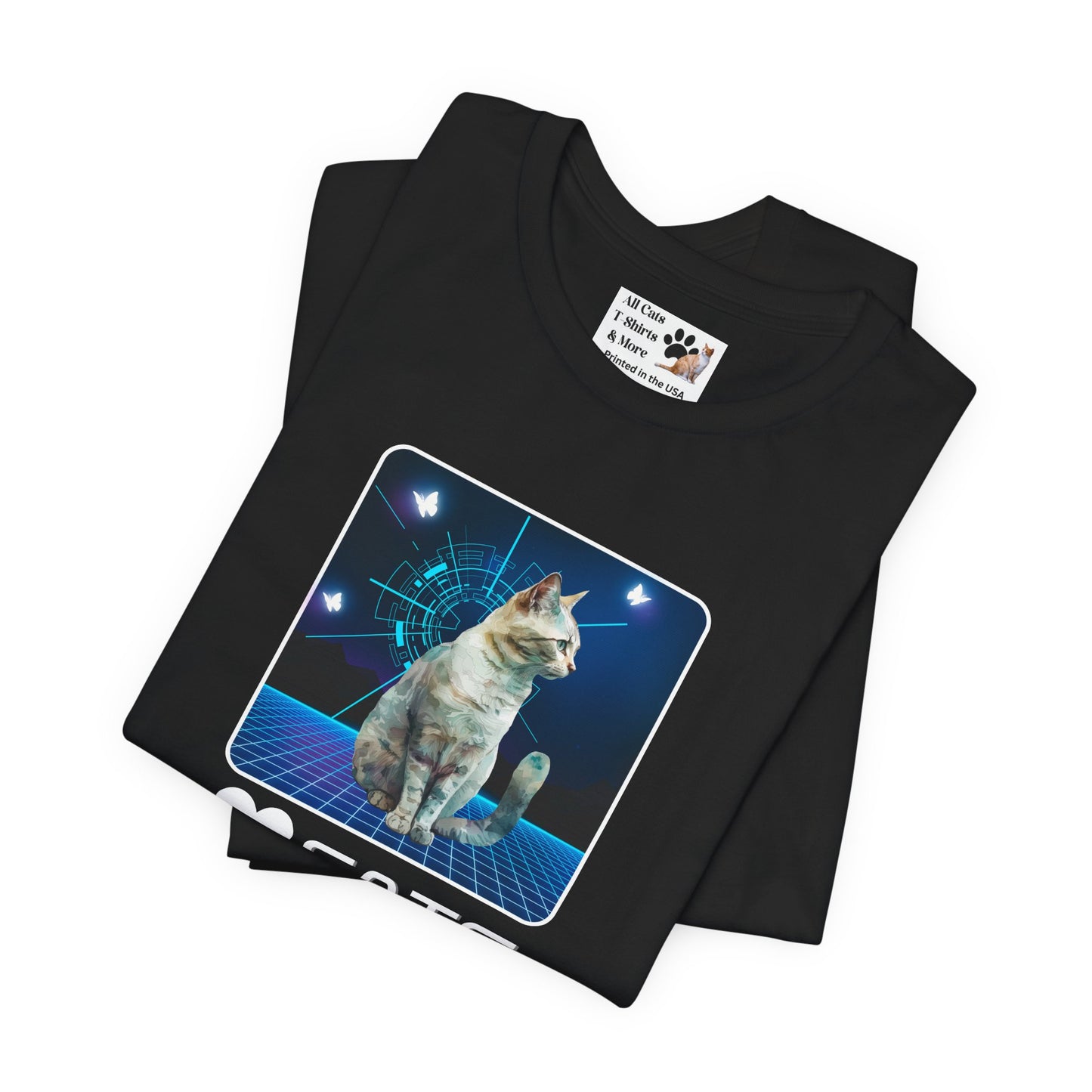 "Heart Cats" or "Love Cats" Retro T‑Shirt  - (Futuristic Vintage Style Fun Cat Tee #1)